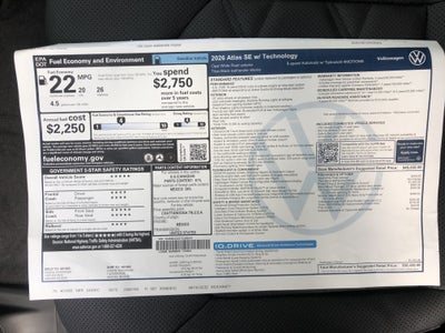 2026 Volkswagen Atlas 2.0T SE w/Technology w/panoramic sunroof and black wheel package