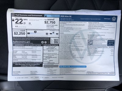 2026 Volkswagen Atlas 2.0T SE w/ext. range remote starter