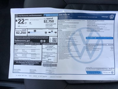 2026 Volkswagen Atlas 2.0T SE w/remote starter