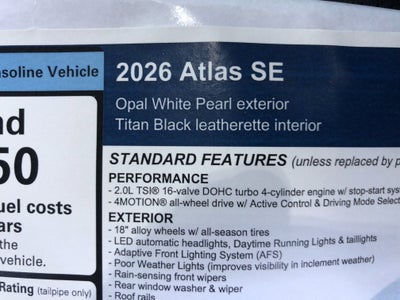 2026 Volkswagen Atlas 2.0T SE w/remote starter