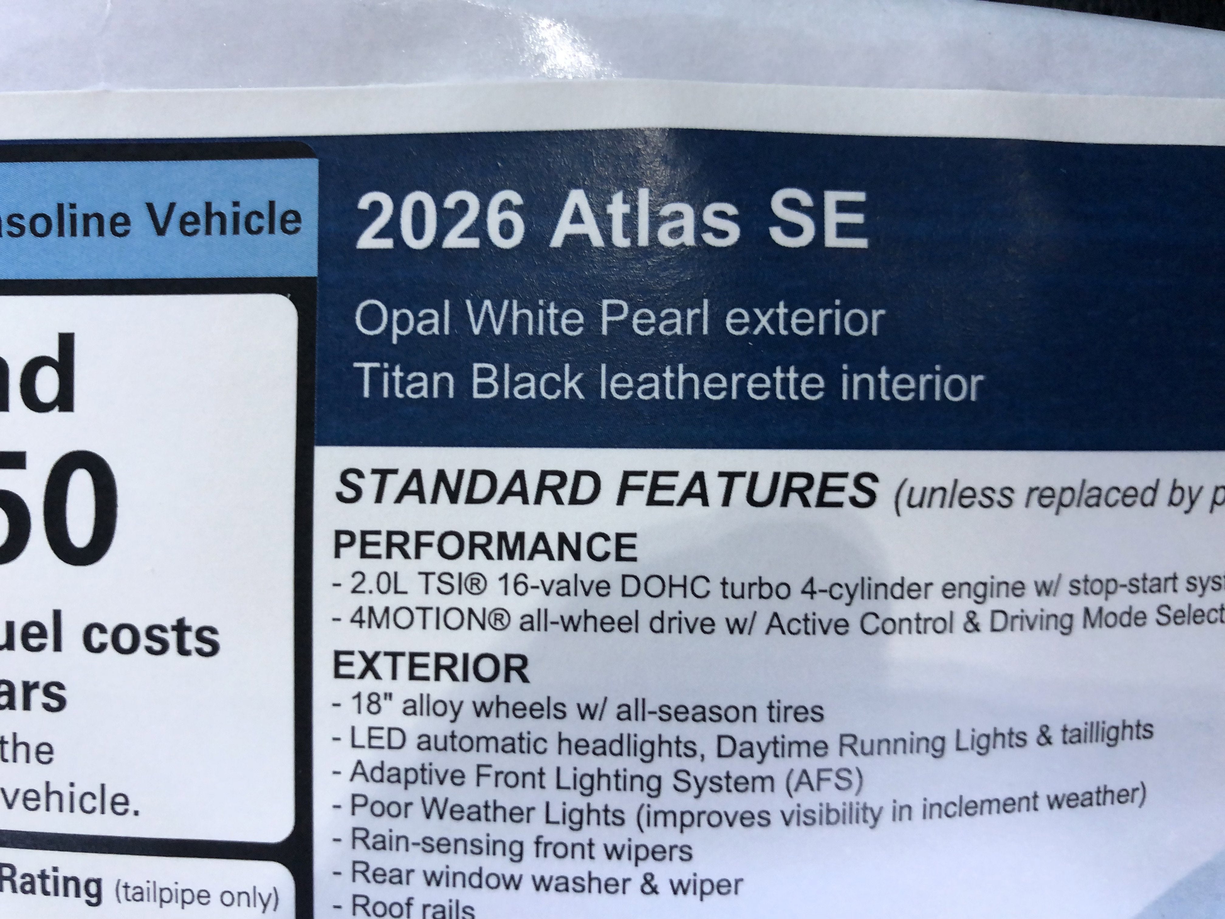 2026 Volkswagen Atlas 2.0T SE w/remote starter