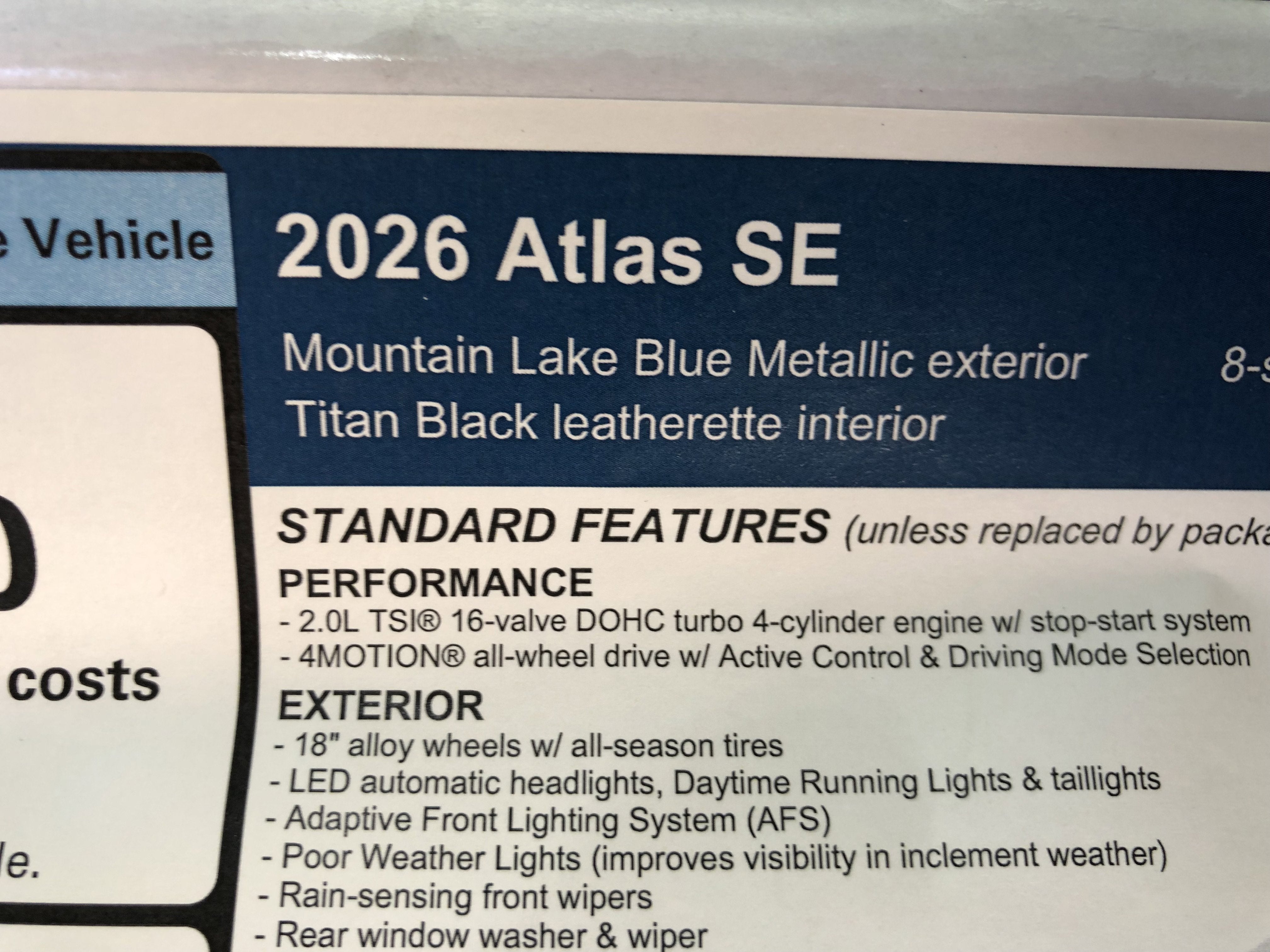 2026 Volkswagen Atlas 2.0T SE w/ext. range remote starter