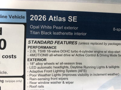 2026 Volkswagen Atlas 2.0T SE