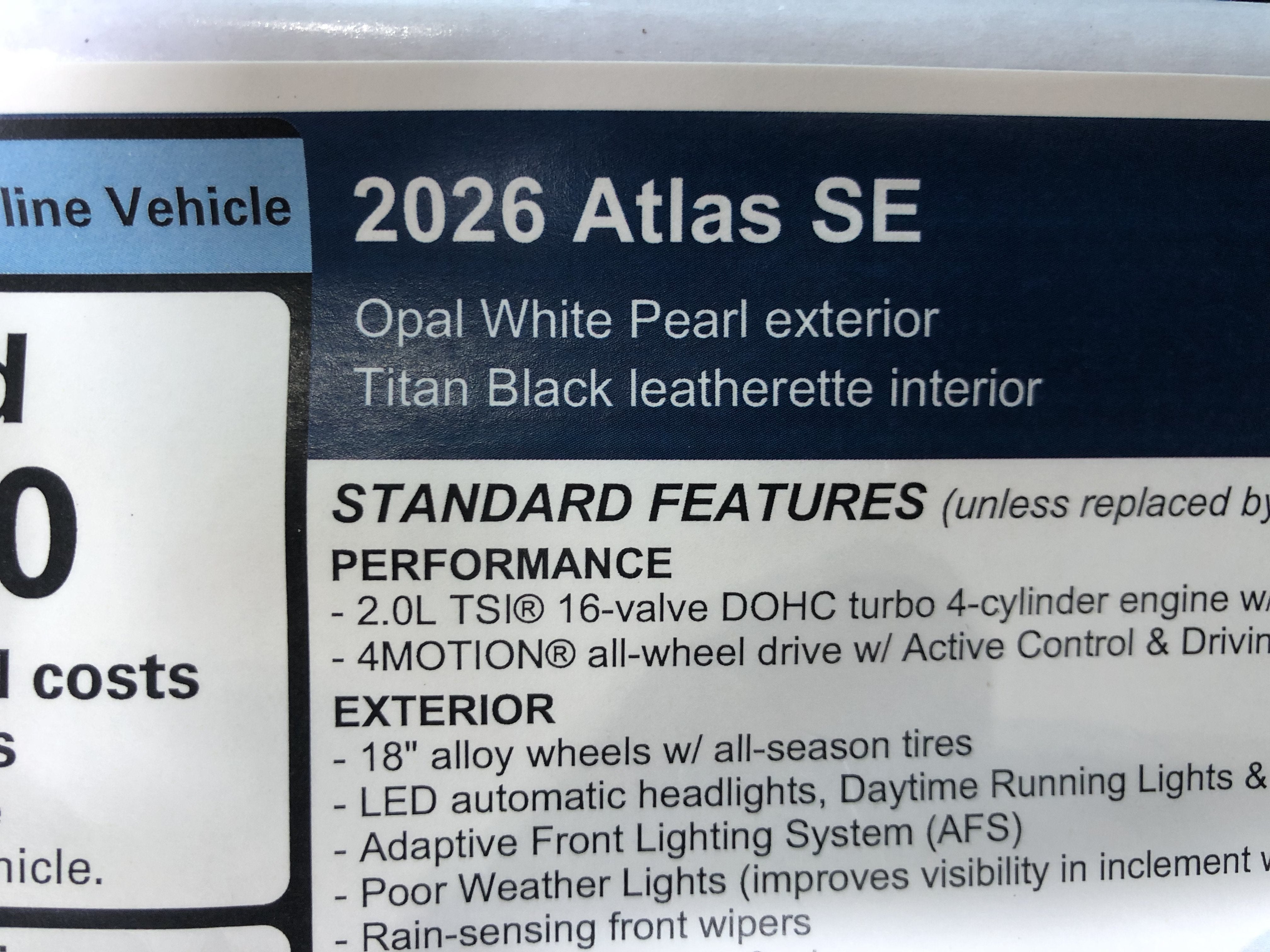 2026 Volkswagen Atlas 2.0T SE w/ext. range remote starter