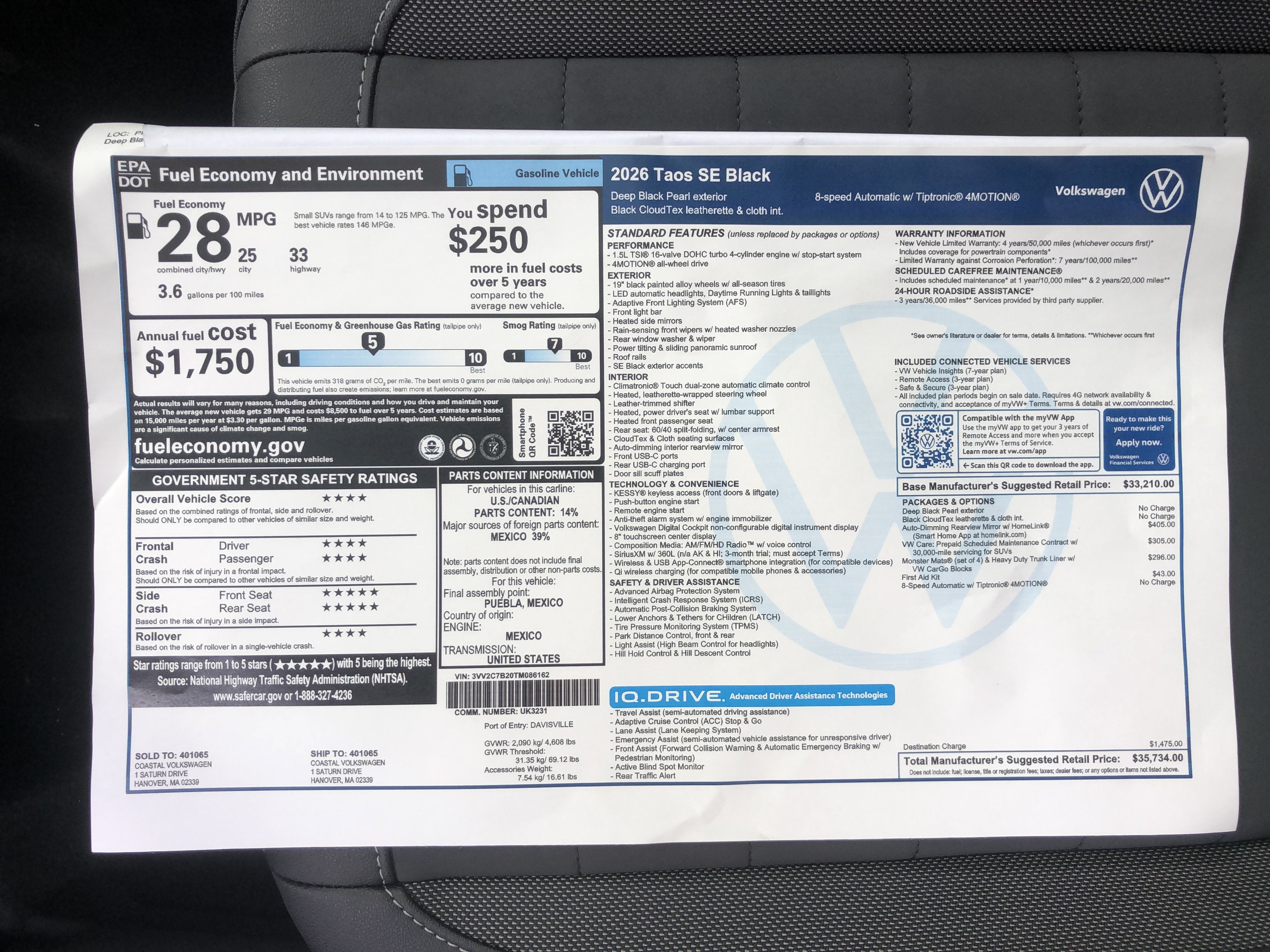 2026 Volkswagen Taos SE Black