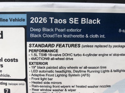 2026 Volkswagen Taos SE Black