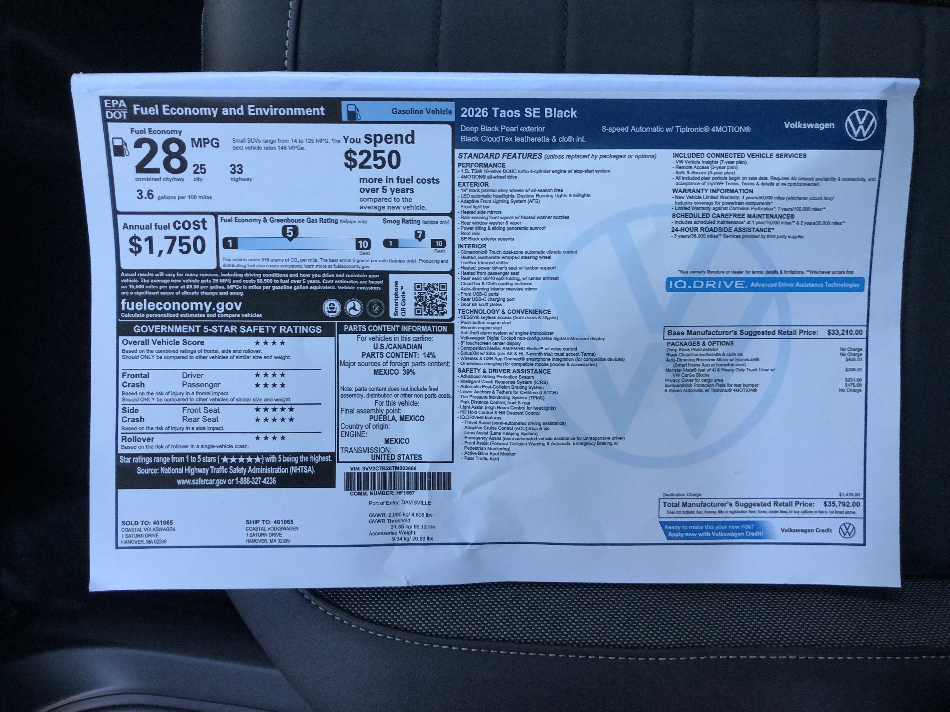 2026 Volkswagen Taos SE Black