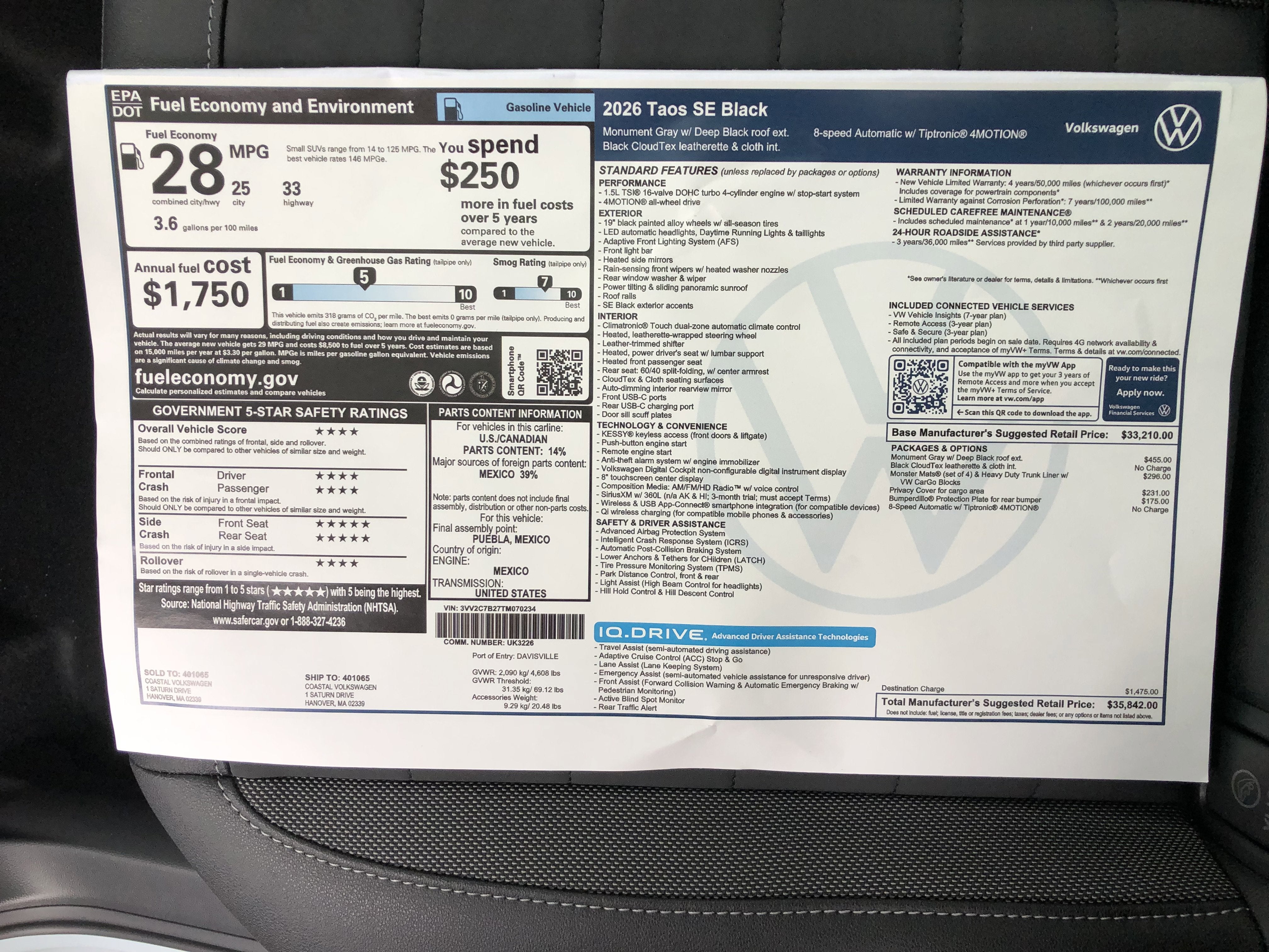 2026 Volkswagen Taos SE Black