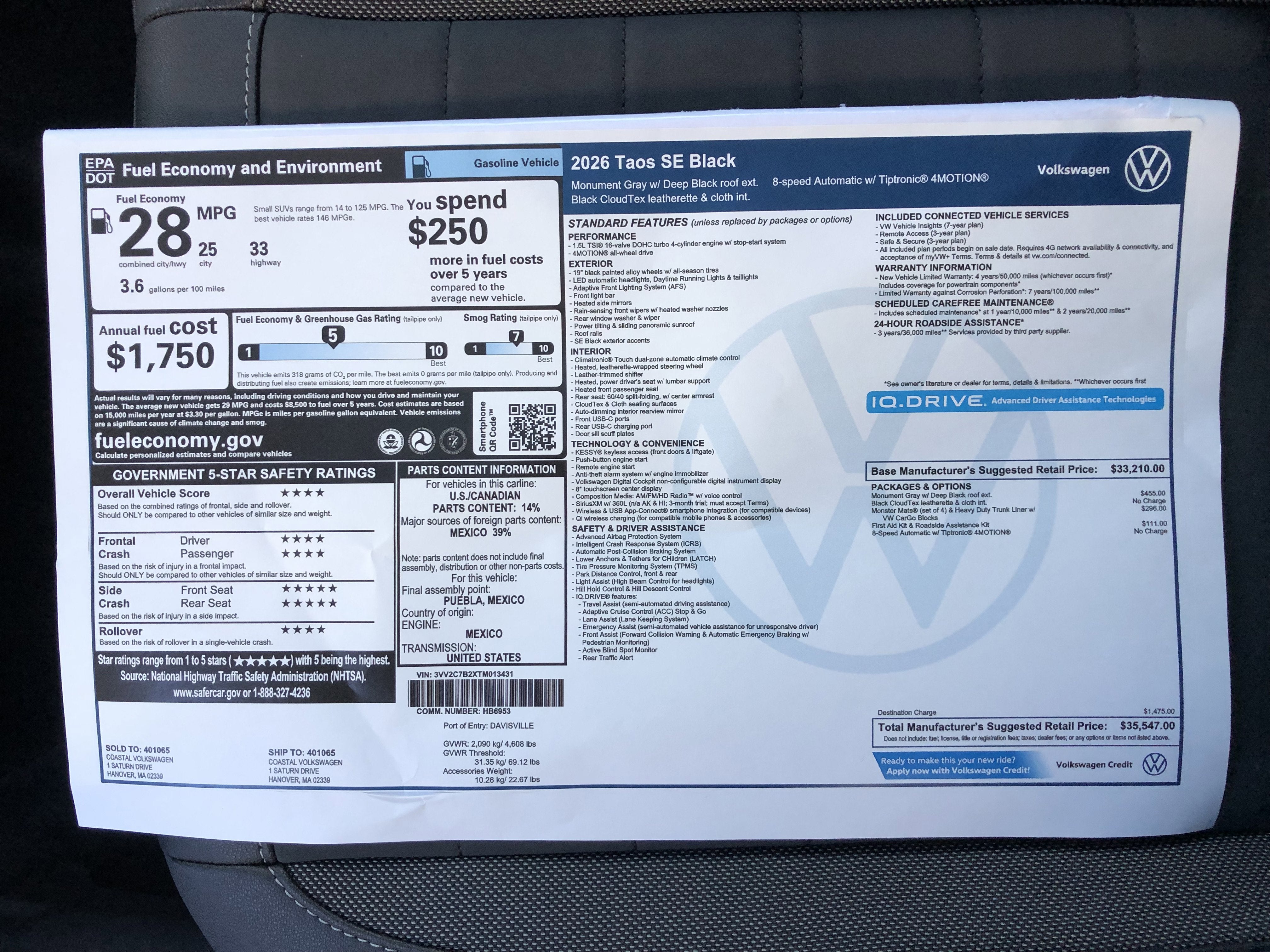 2026 Volkswagen Taos SE Black