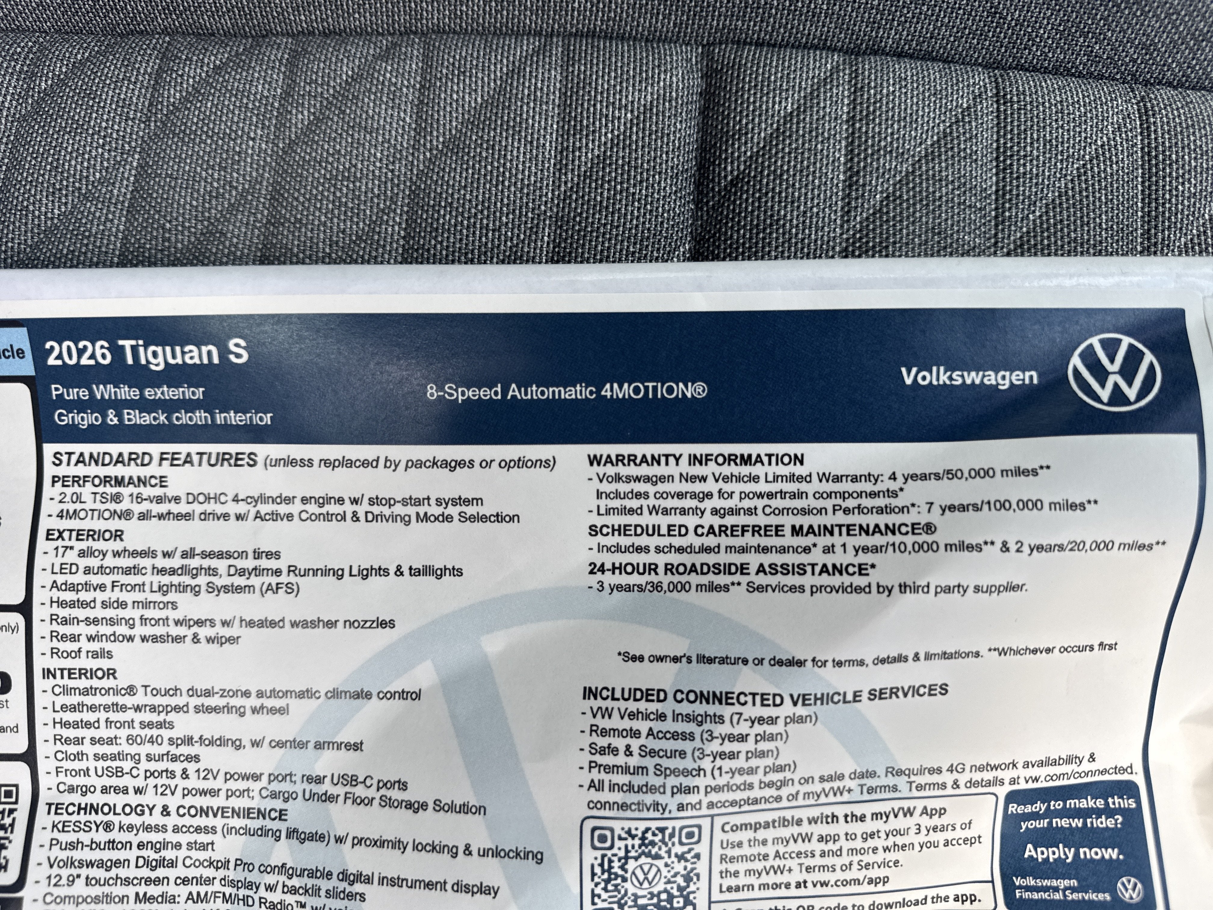 2026 Volkswagen Tiguan S w/18 wheel package