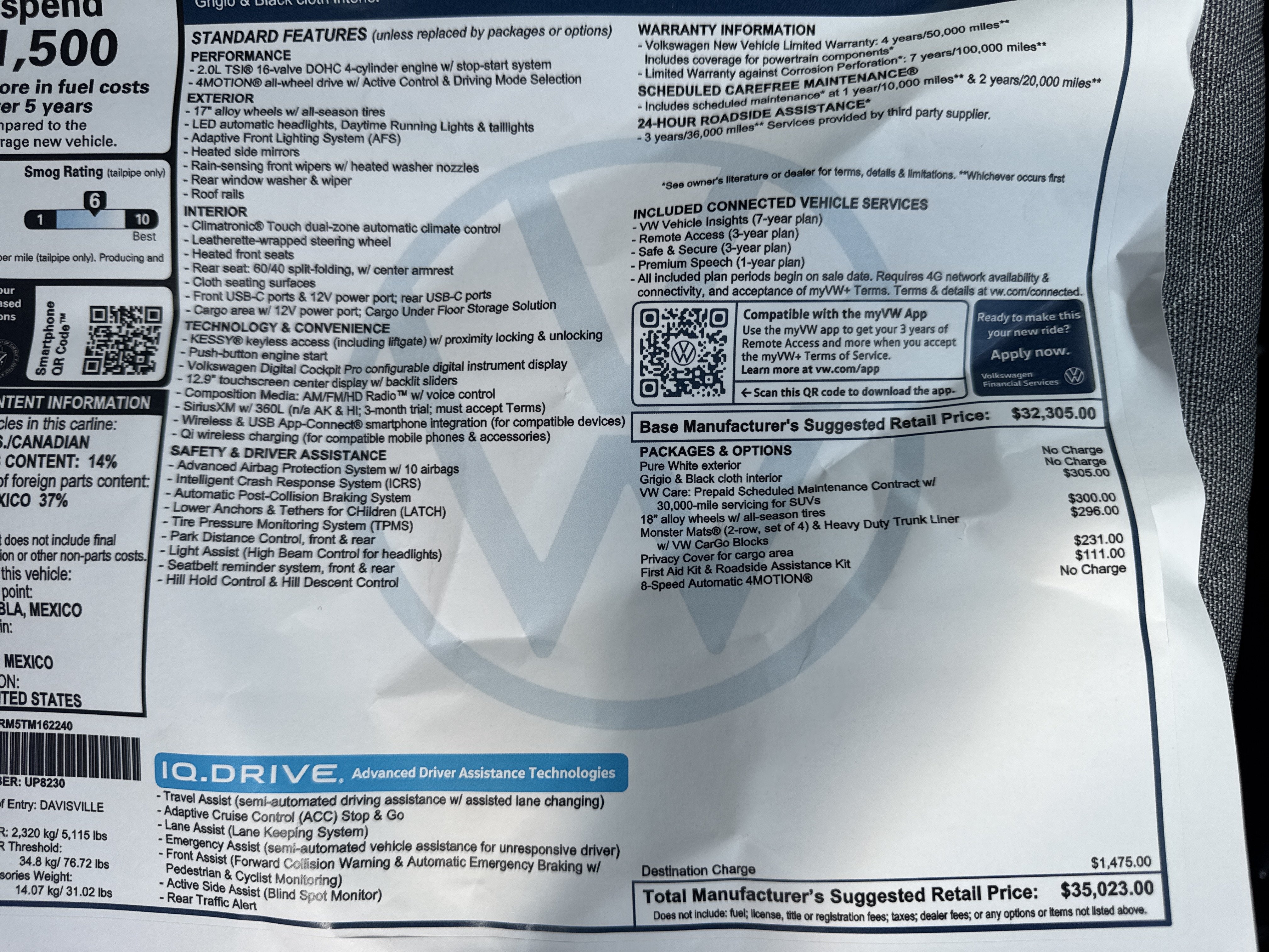 2026 Volkswagen Tiguan S w/18 wheel package