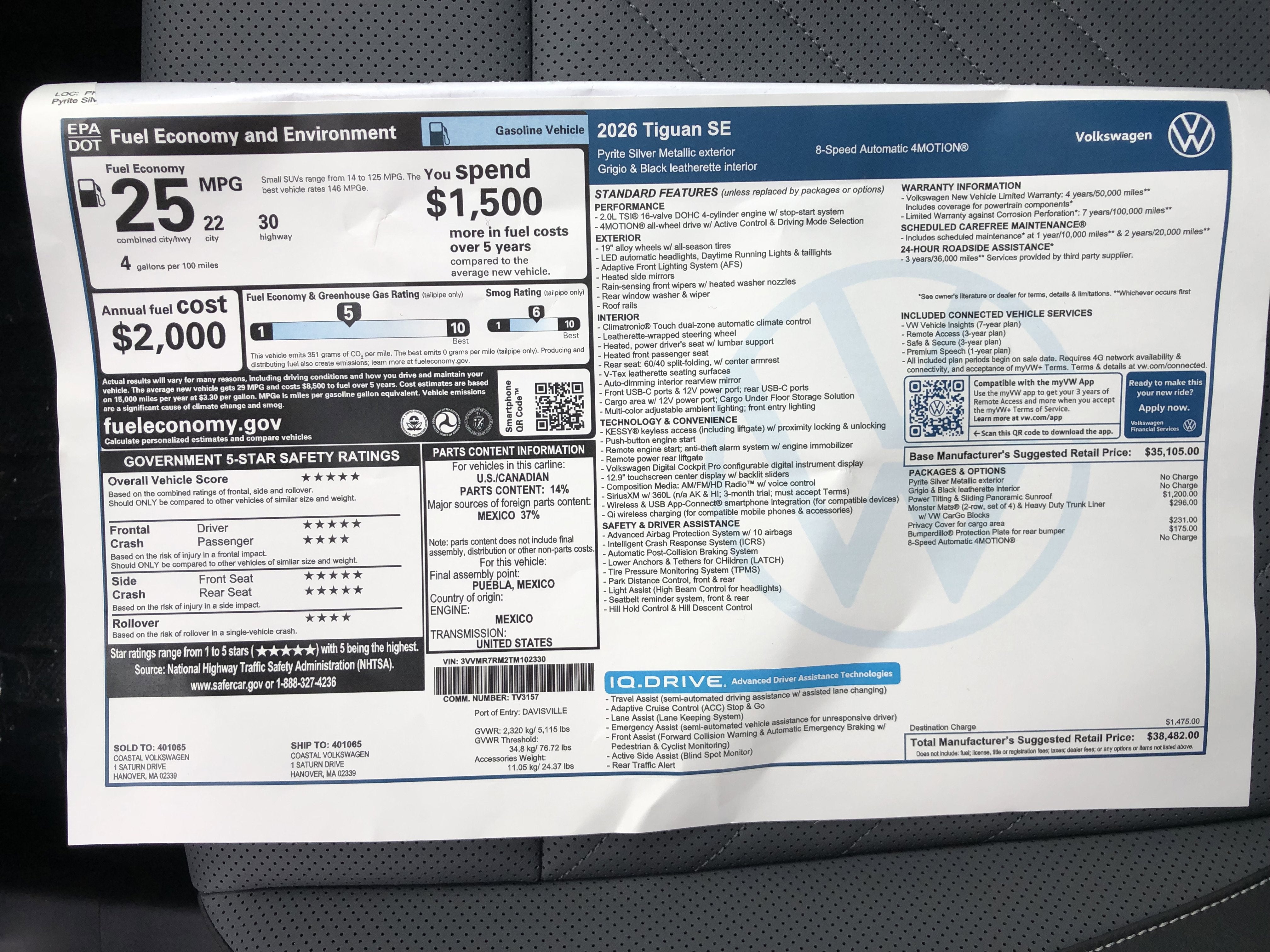 2026 Volkswagen Tiguan SE w/panoramic sunroof
