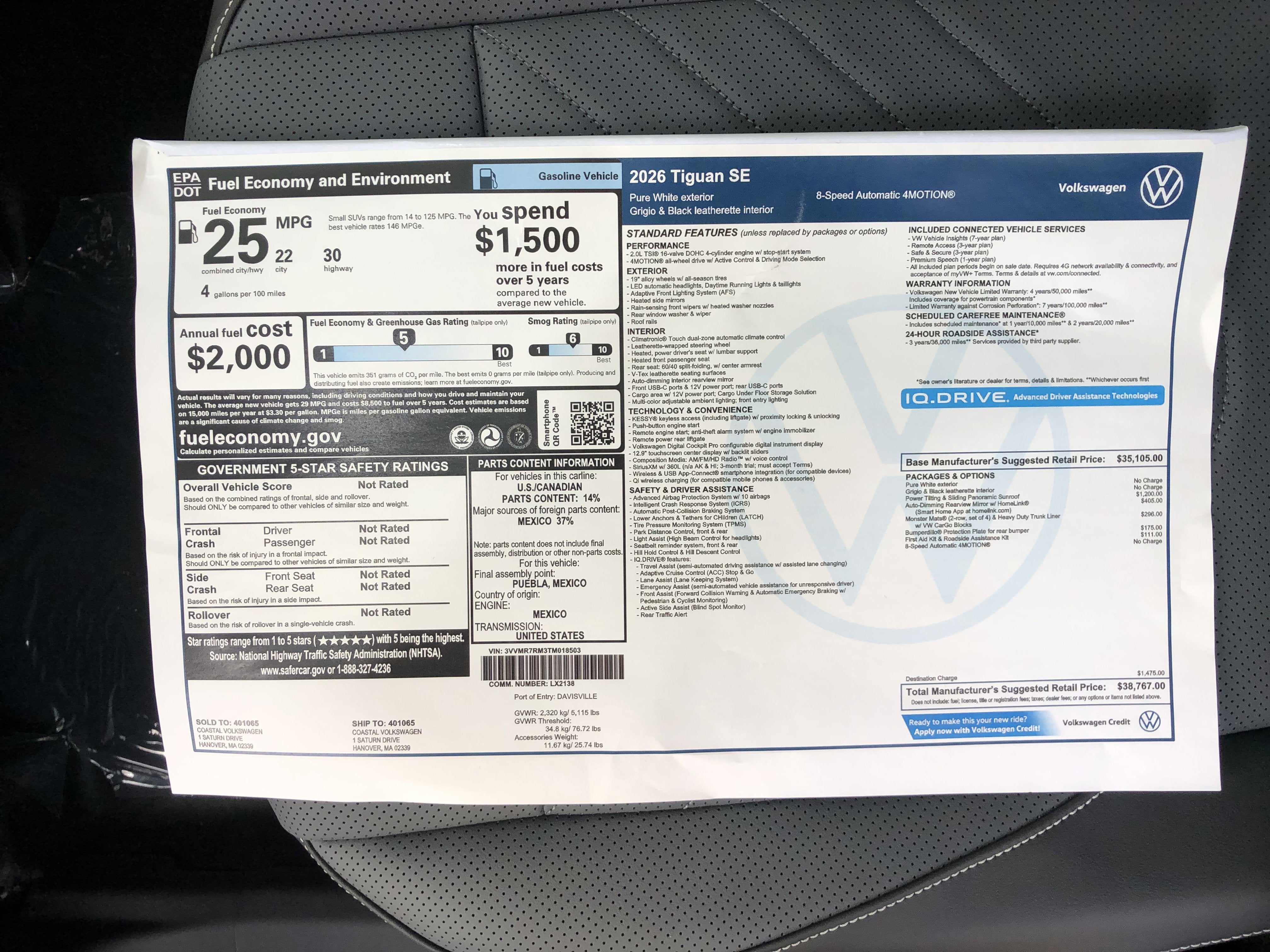 2026 Volkswagen Tiguan SE w/panoramic sunroof