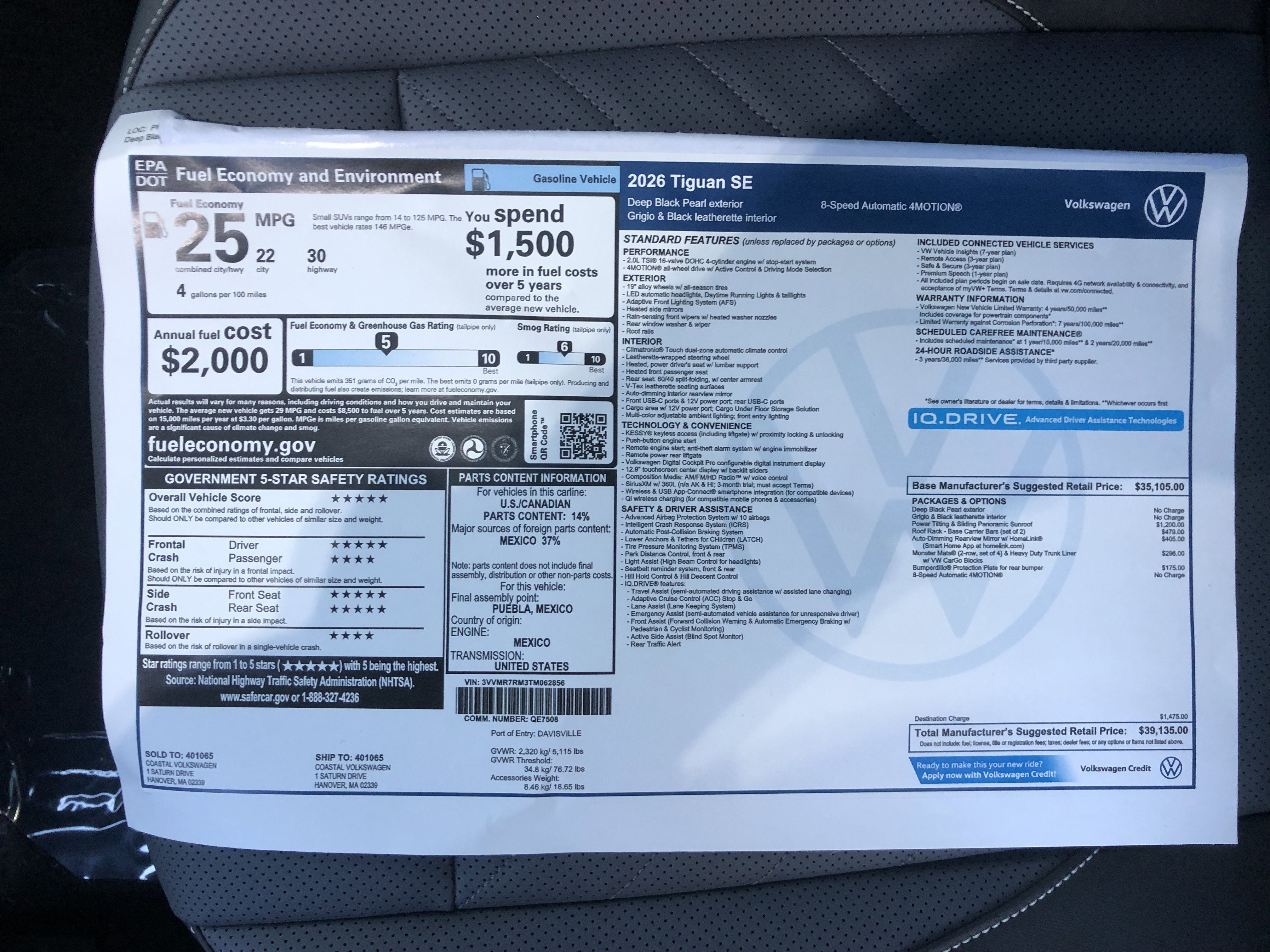 2026 Volkswagen Tiguan SE w/panoramic sunroof