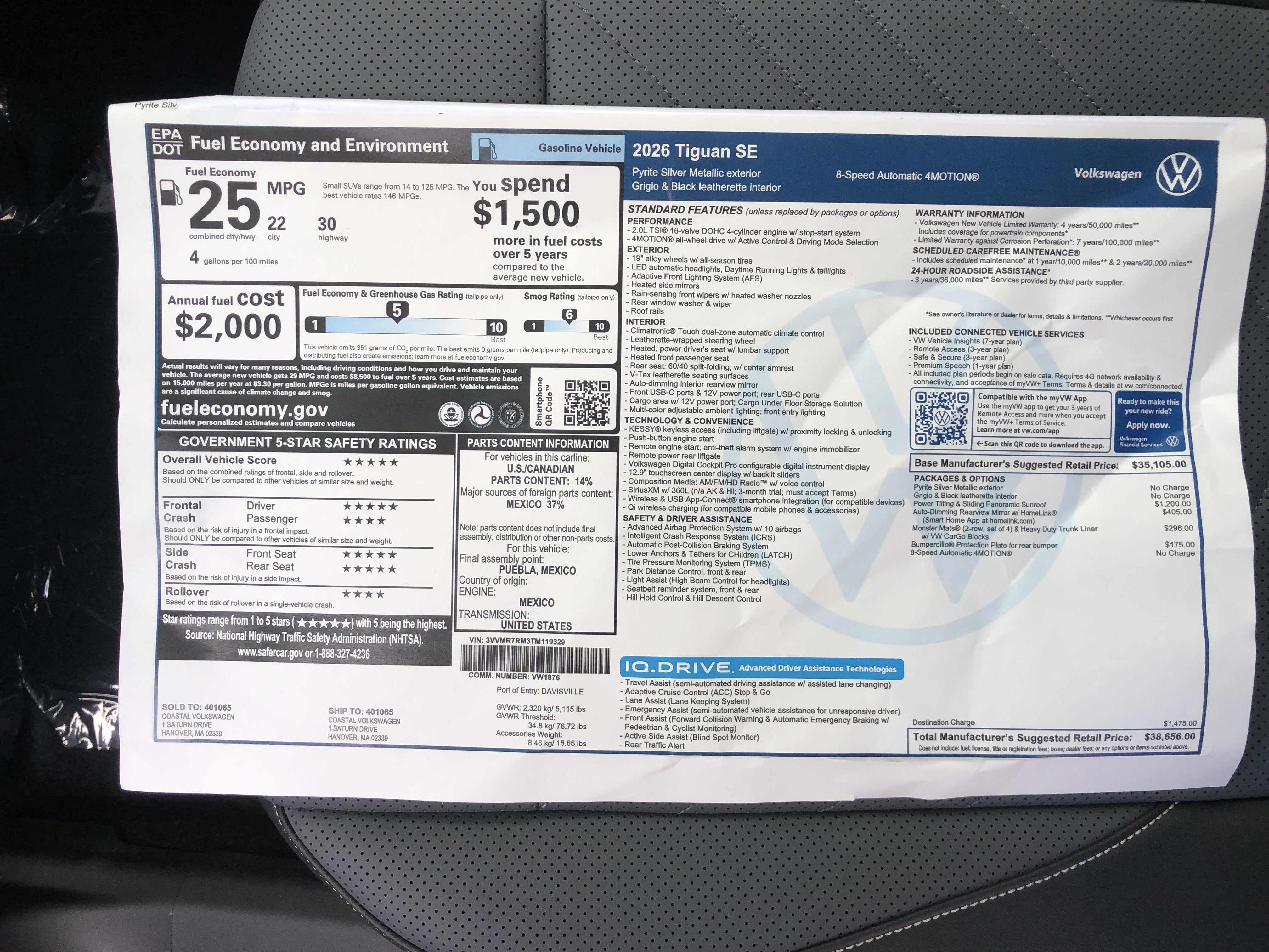 2026 Volkswagen Tiguan SE w/panoramic sunroof