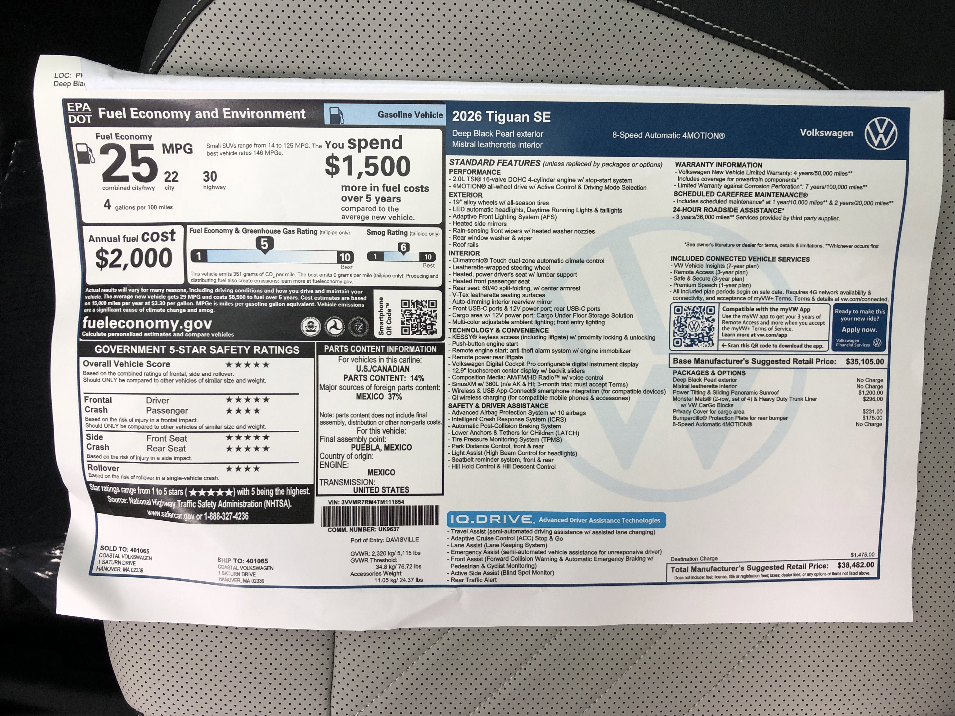 2026 Volkswagen Tiguan SE w/panoramic sunroof