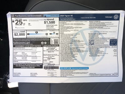 2026 Volkswagen Tiguan SE w/panoramic sunroof