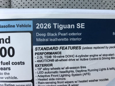 2026 Volkswagen Tiguan SE w/panoramic sunroof