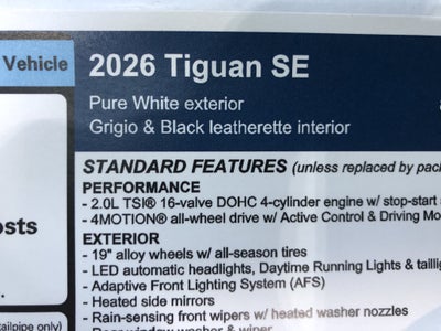 2026 Volkswagen Tiguan SE w/panoramic sunroof