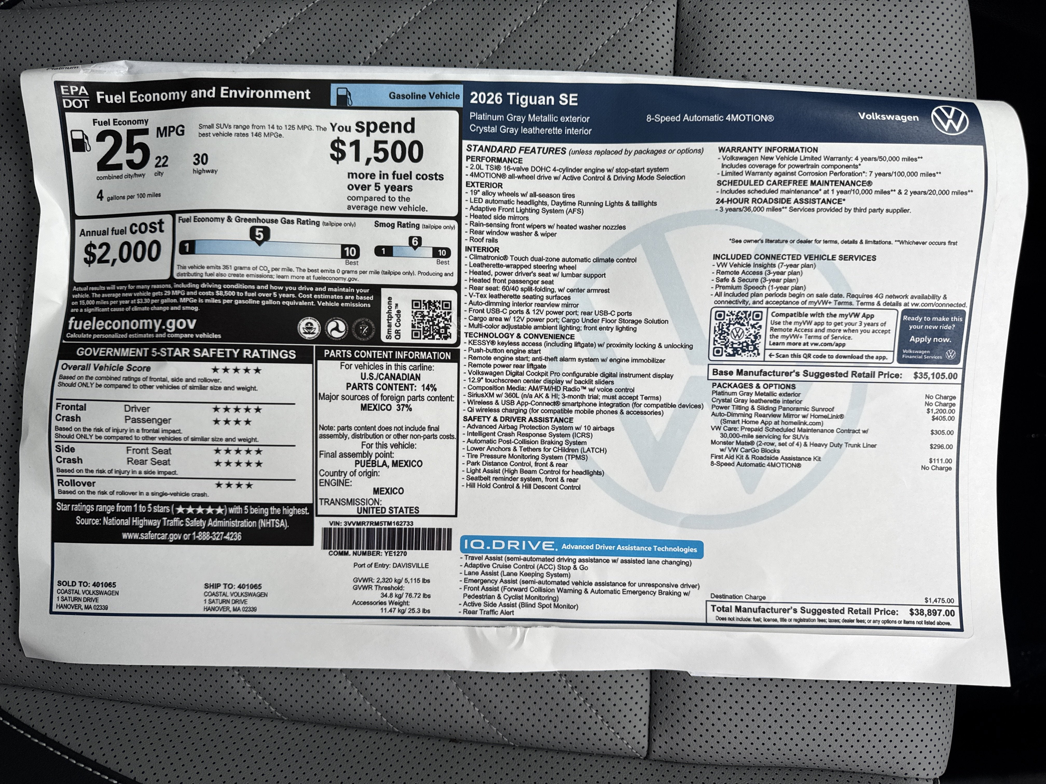 2026 Volkswagen Tiguan SE w/panoramic sunroof