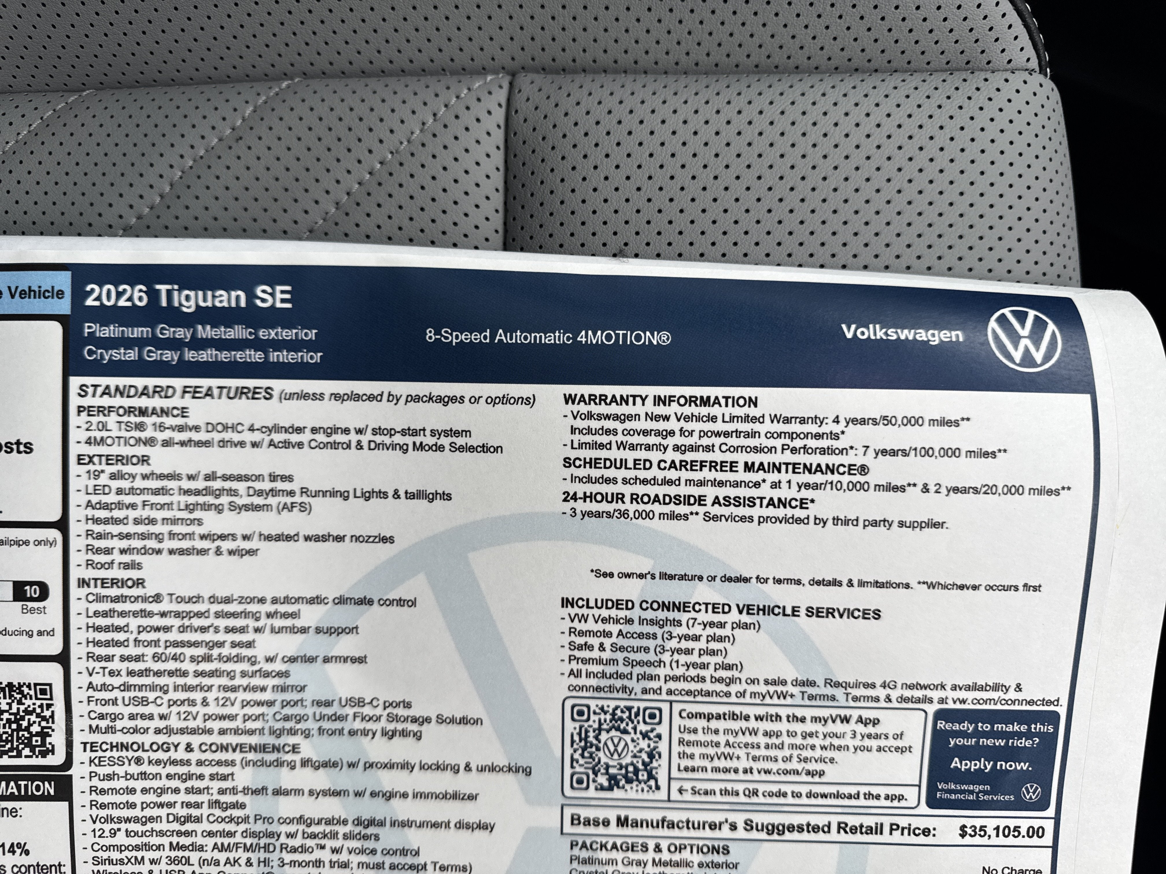 2026 Volkswagen Tiguan SE w/panoramic sunroof