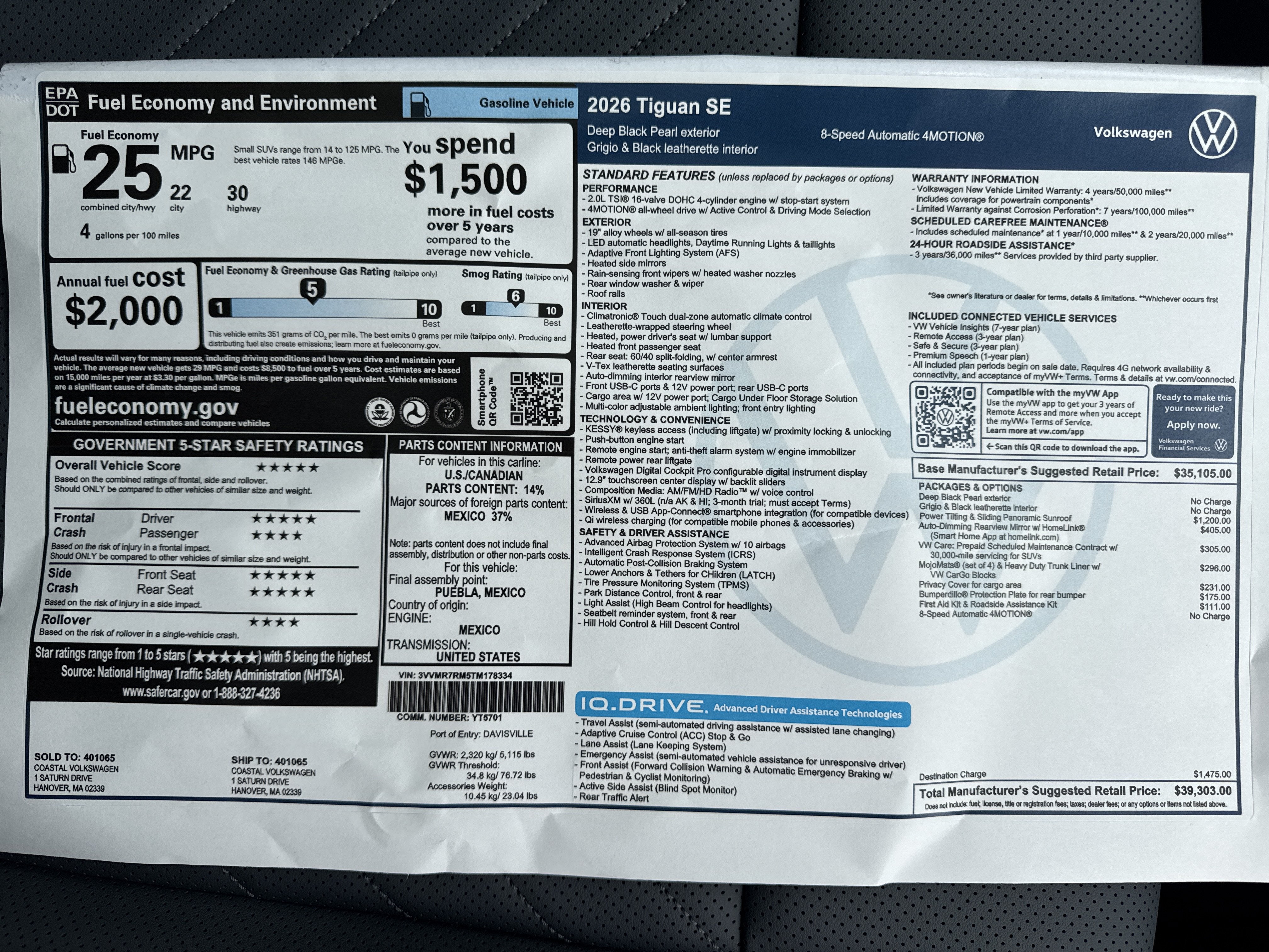 2026 Volkswagen Tiguan SE w/panoramic sunroof