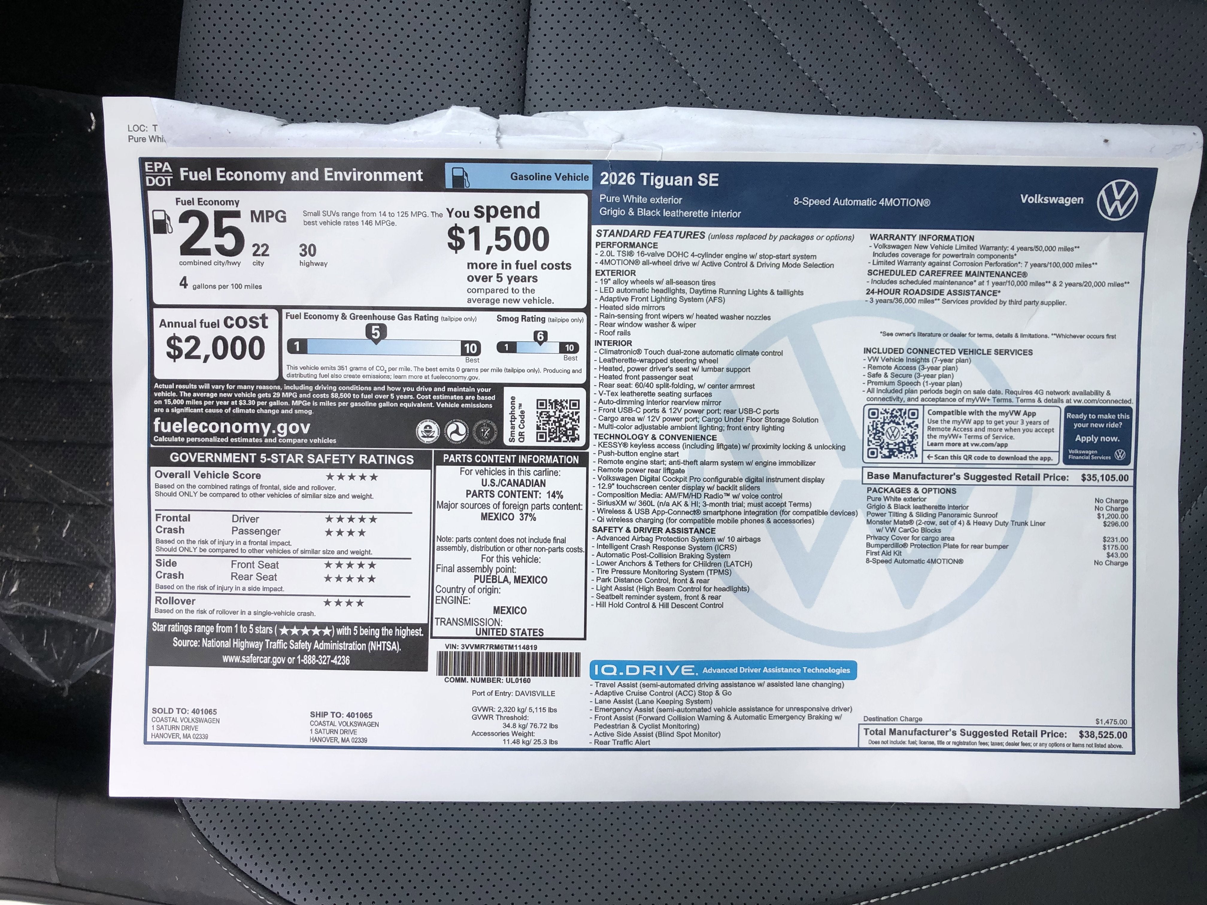 2026 Volkswagen Tiguan SE w/panoramic sunroof