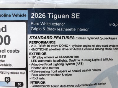2026 Volkswagen Tiguan SE w/panoramic sunroof