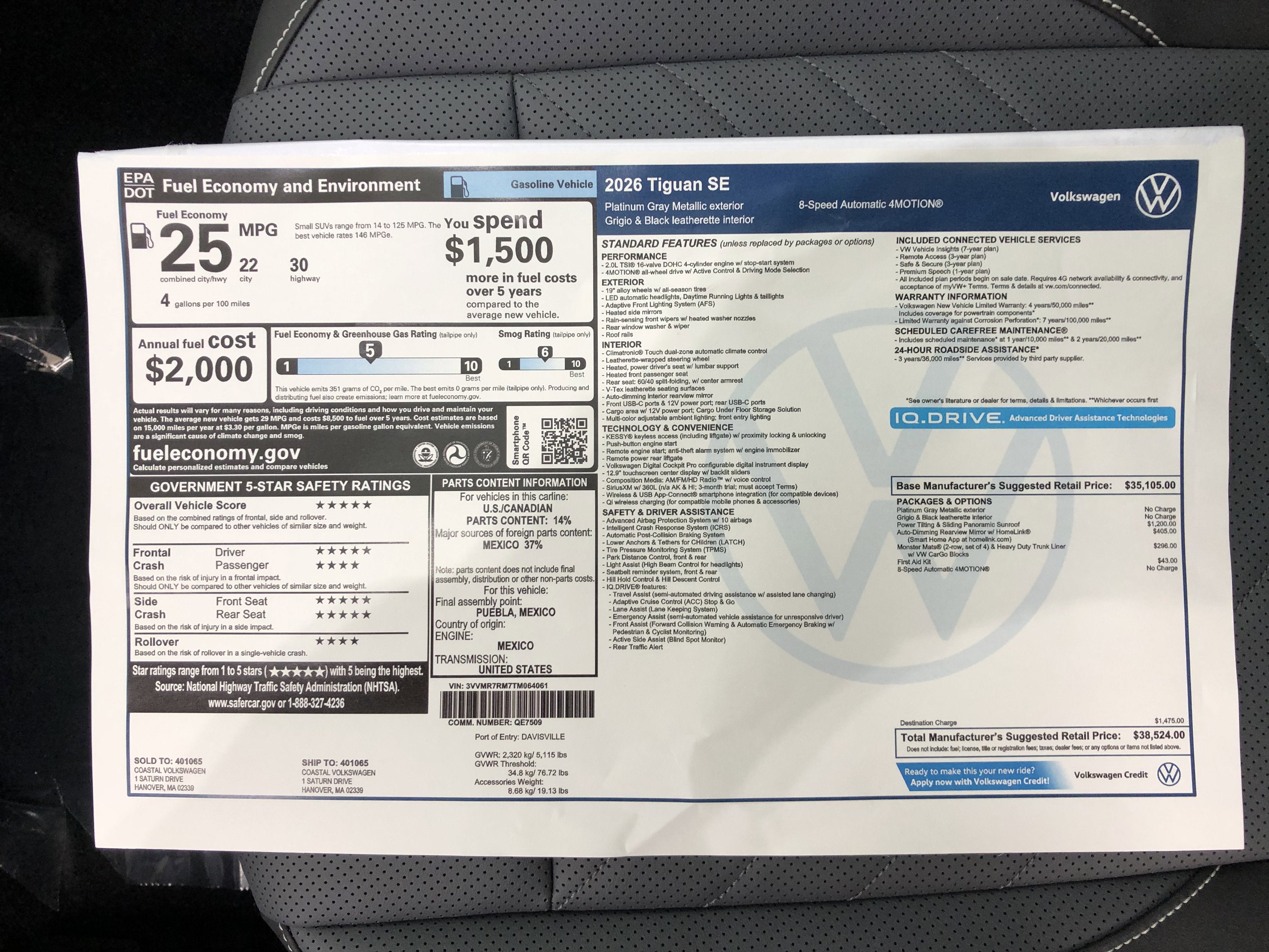 2026 Volkswagen Tiguan SE w/panoramic sunroof