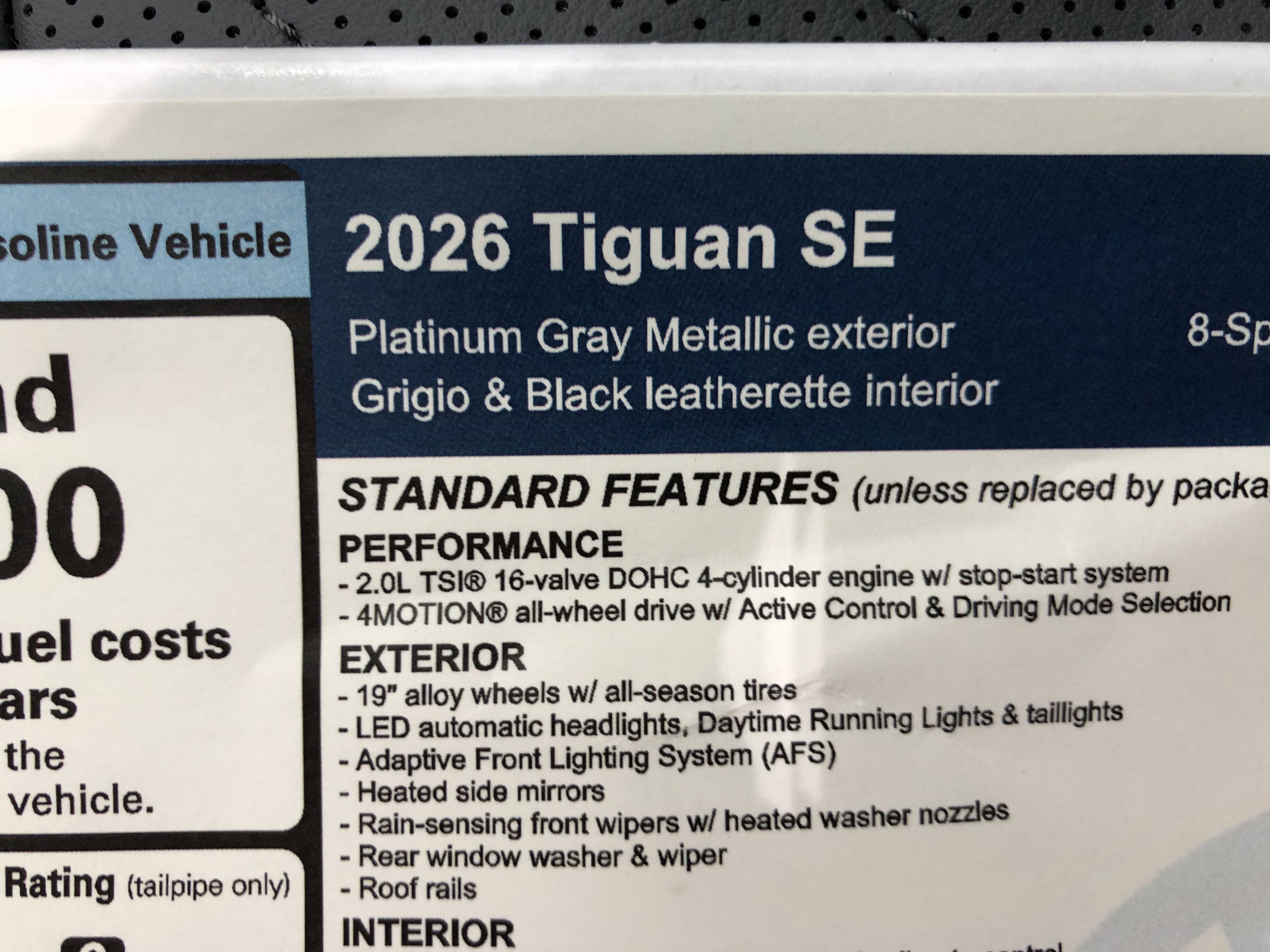 2026 Volkswagen Tiguan SE w/panoramic sunroof