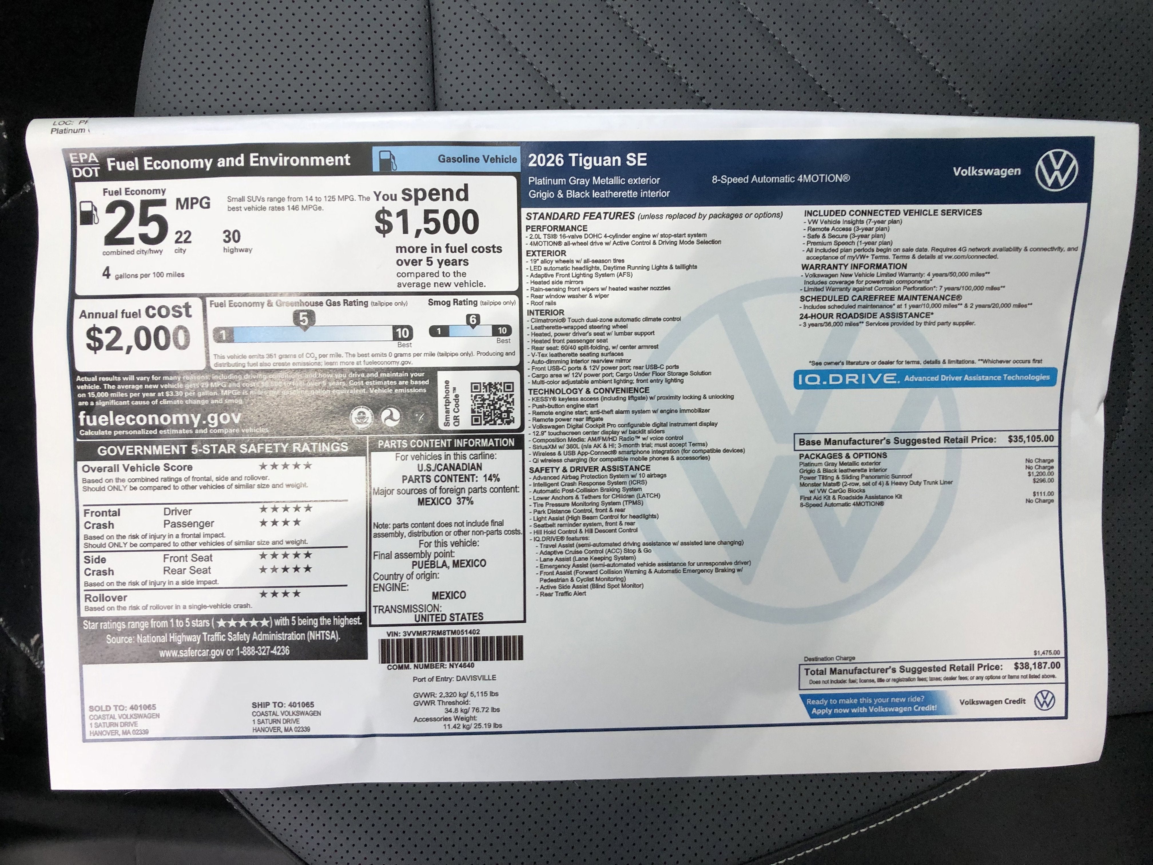 2026 Volkswagen Tiguan SE w/panoramic sunroof