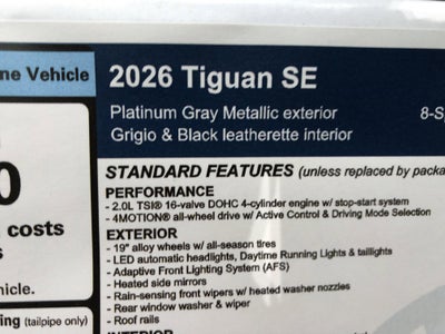 2026 Volkswagen Tiguan SE w/panoramic sunroof