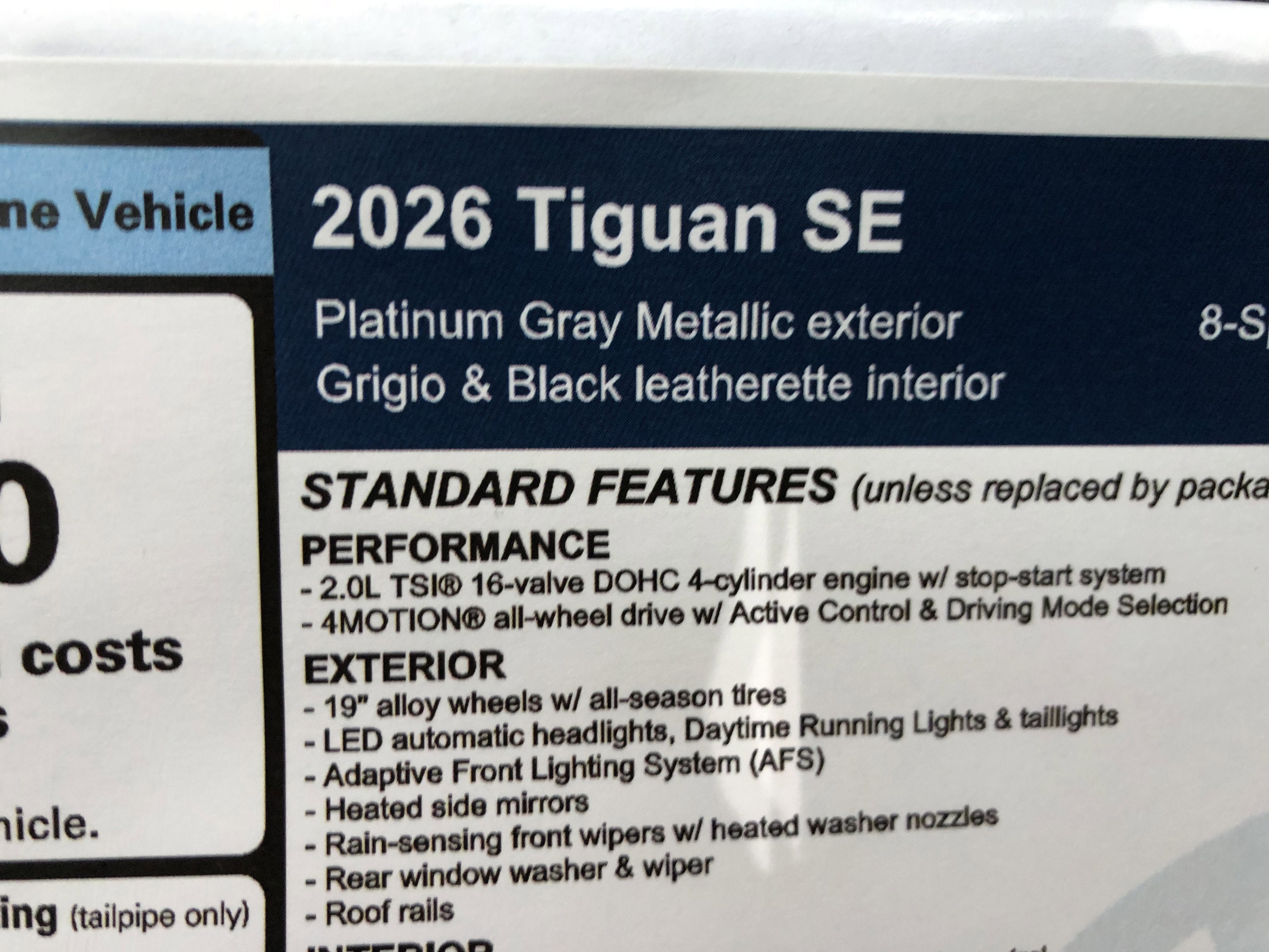 2026 Volkswagen Tiguan SE w/panoramic sunroof