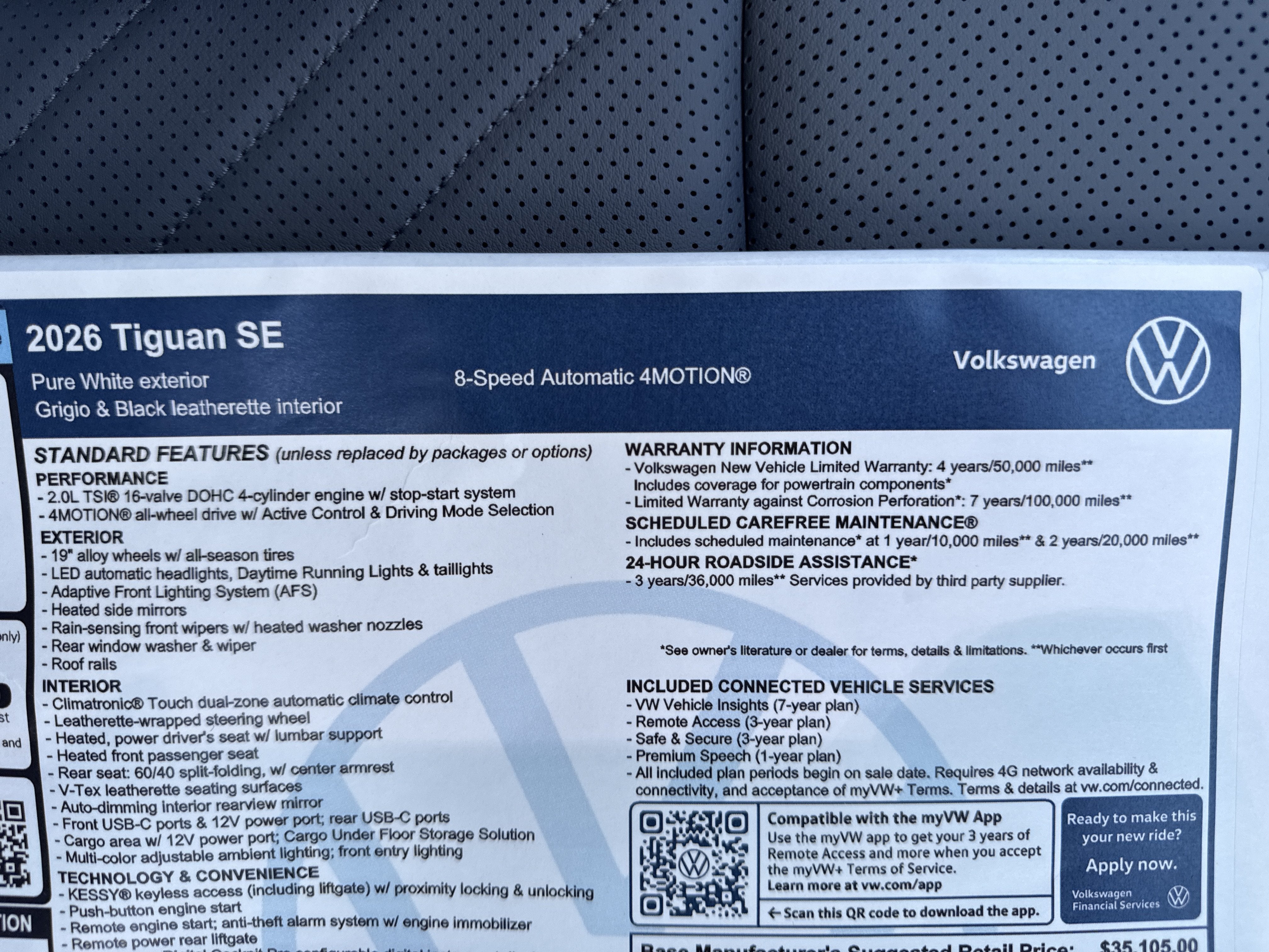2026 Volkswagen Tiguan SE w/panoramic sunroof
