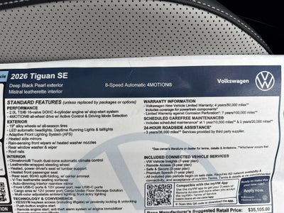 2026 Volkswagen Tiguan SE w/panoramic sunroof