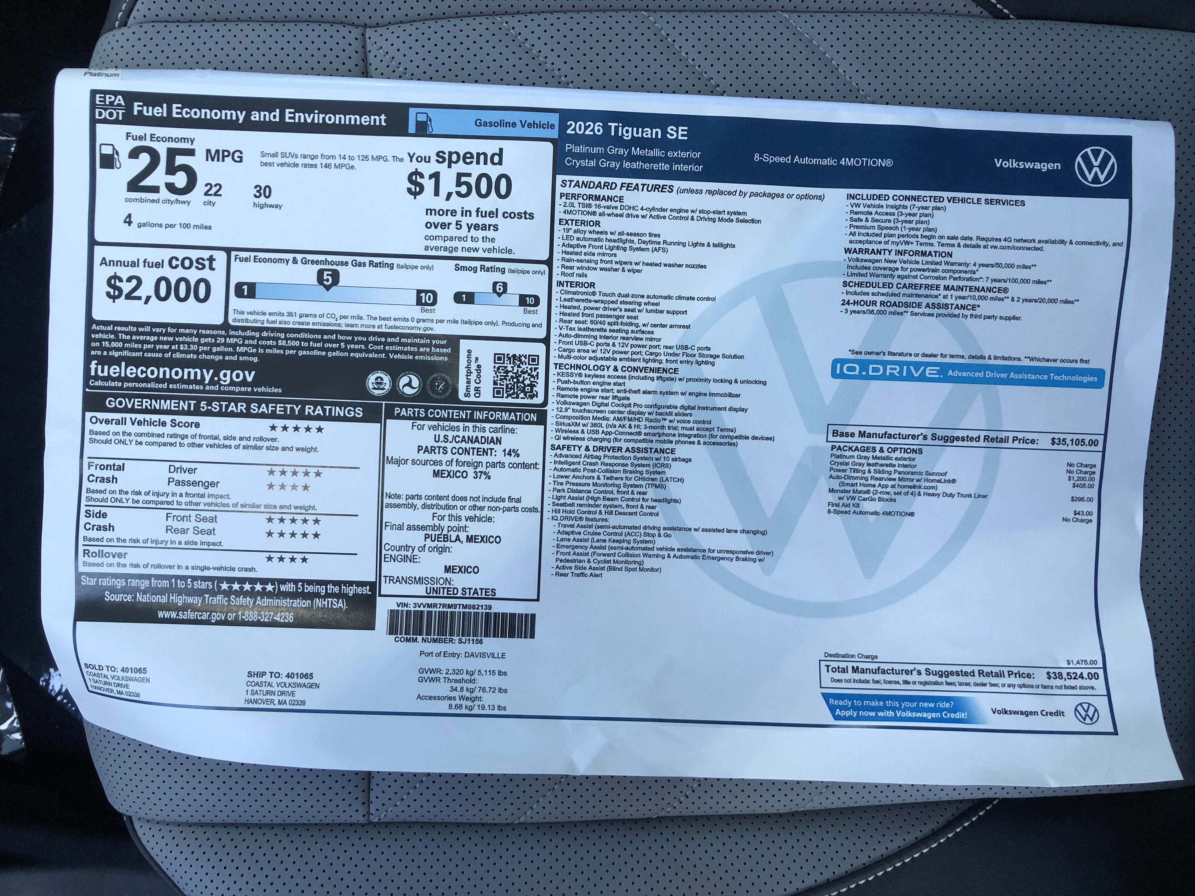 2026 Volkswagen Tiguan SE w/panoramic sunroof