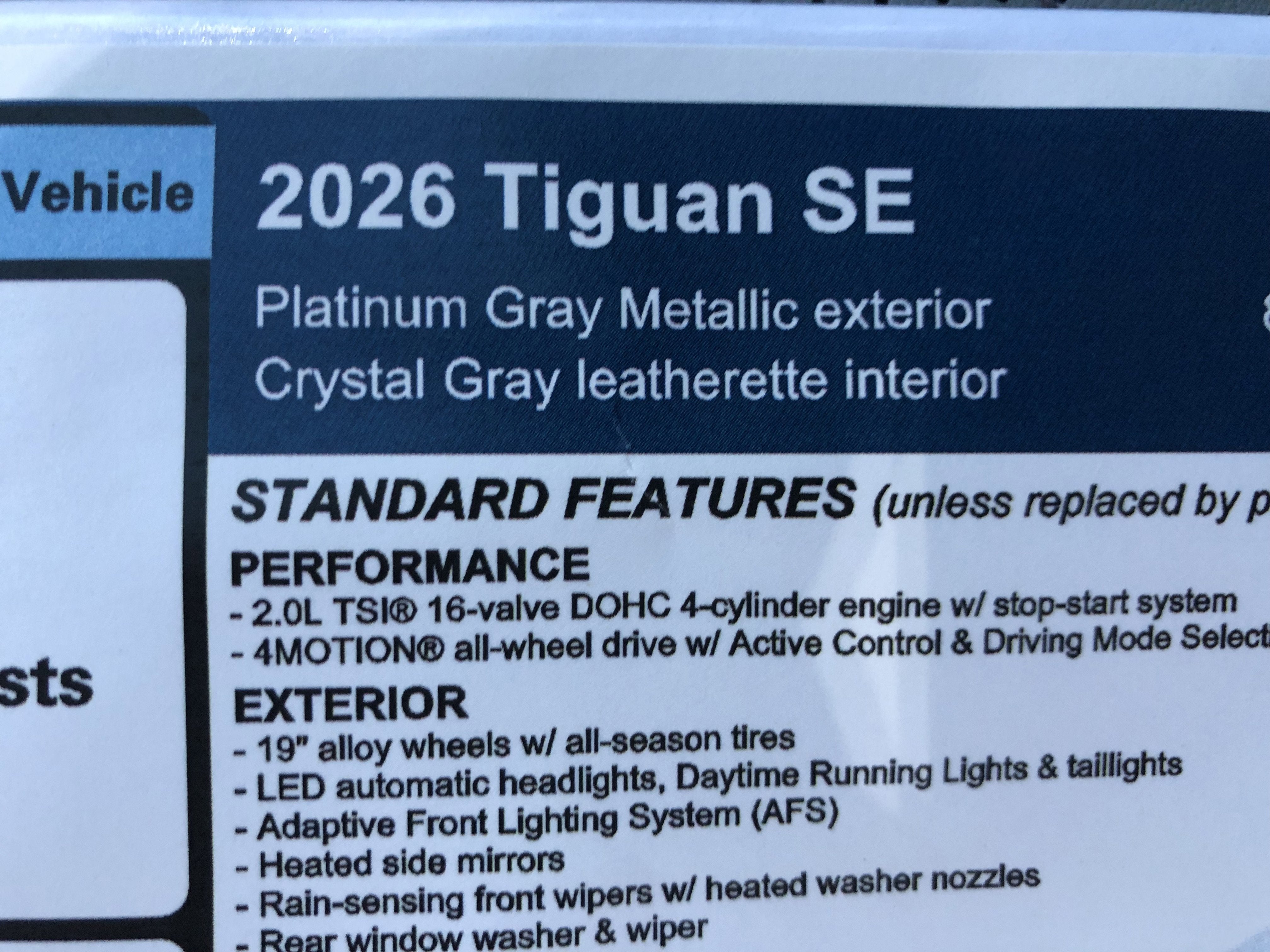 2026 Volkswagen Tiguan SE w/panoramic sunroof