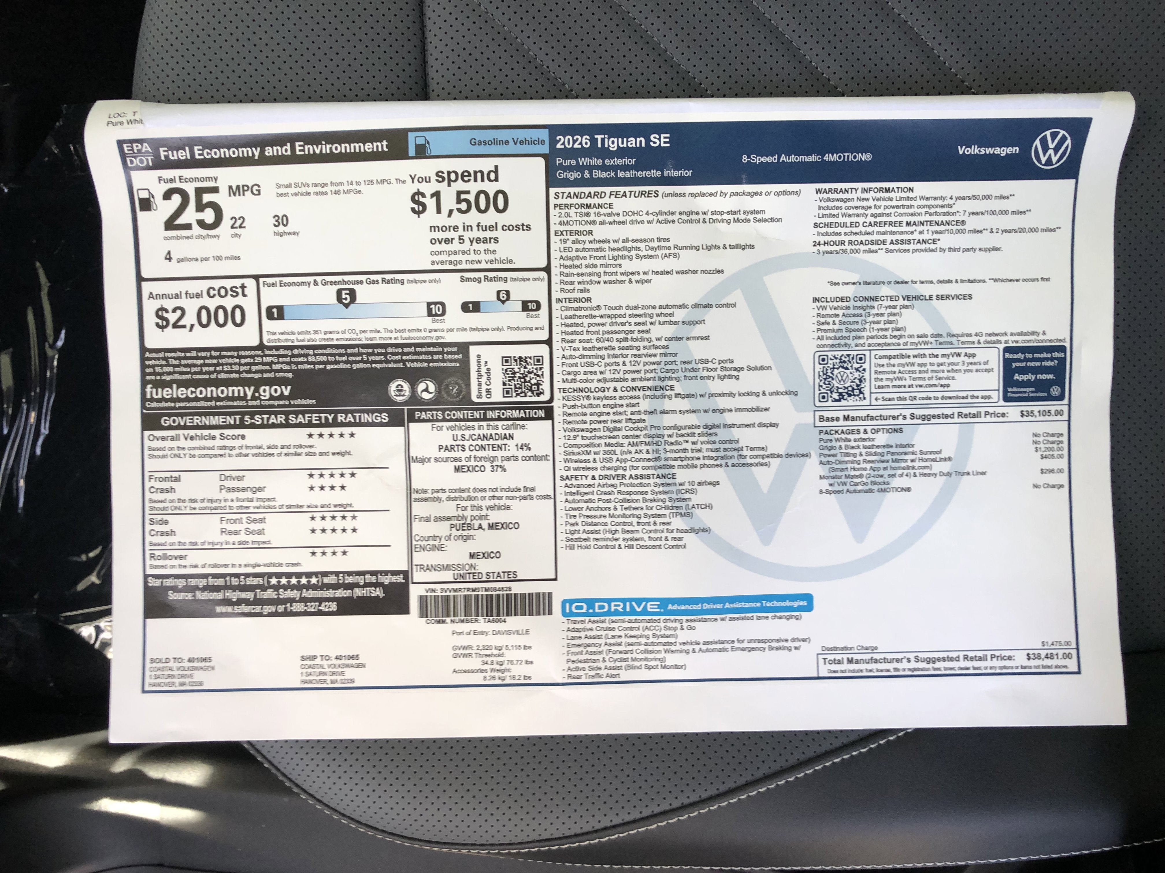 2026 Volkswagen Tiguan SE w/panoramic sunroof