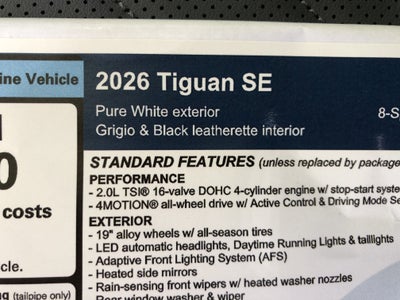 2026 Volkswagen Tiguan SE w/panoramic sunroof