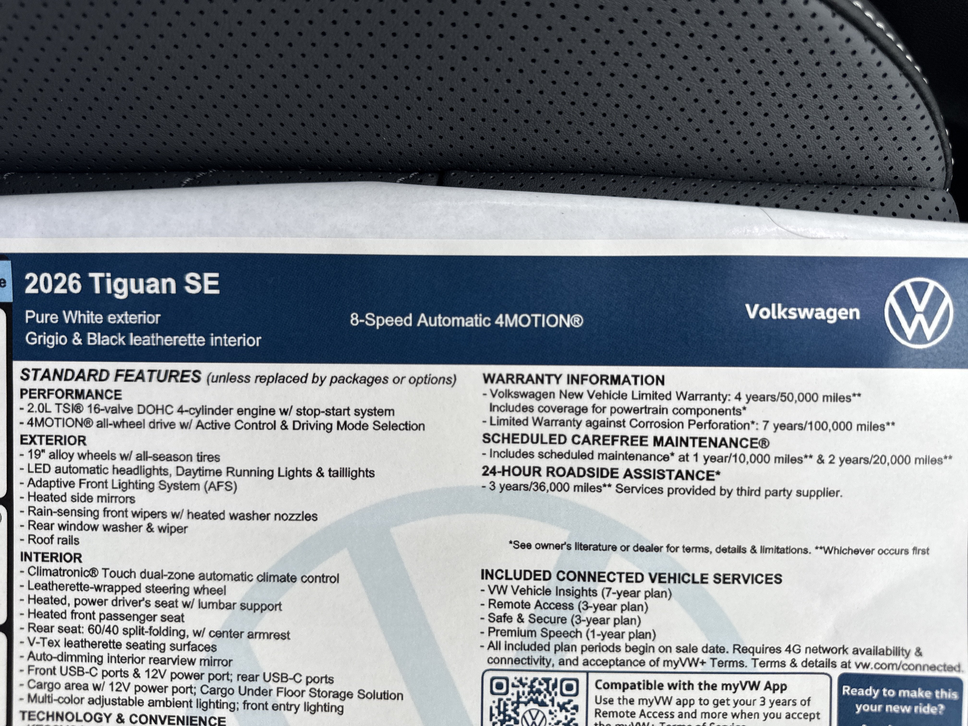 2026 Volkswagen Tiguan SE w/panoramic sunroof