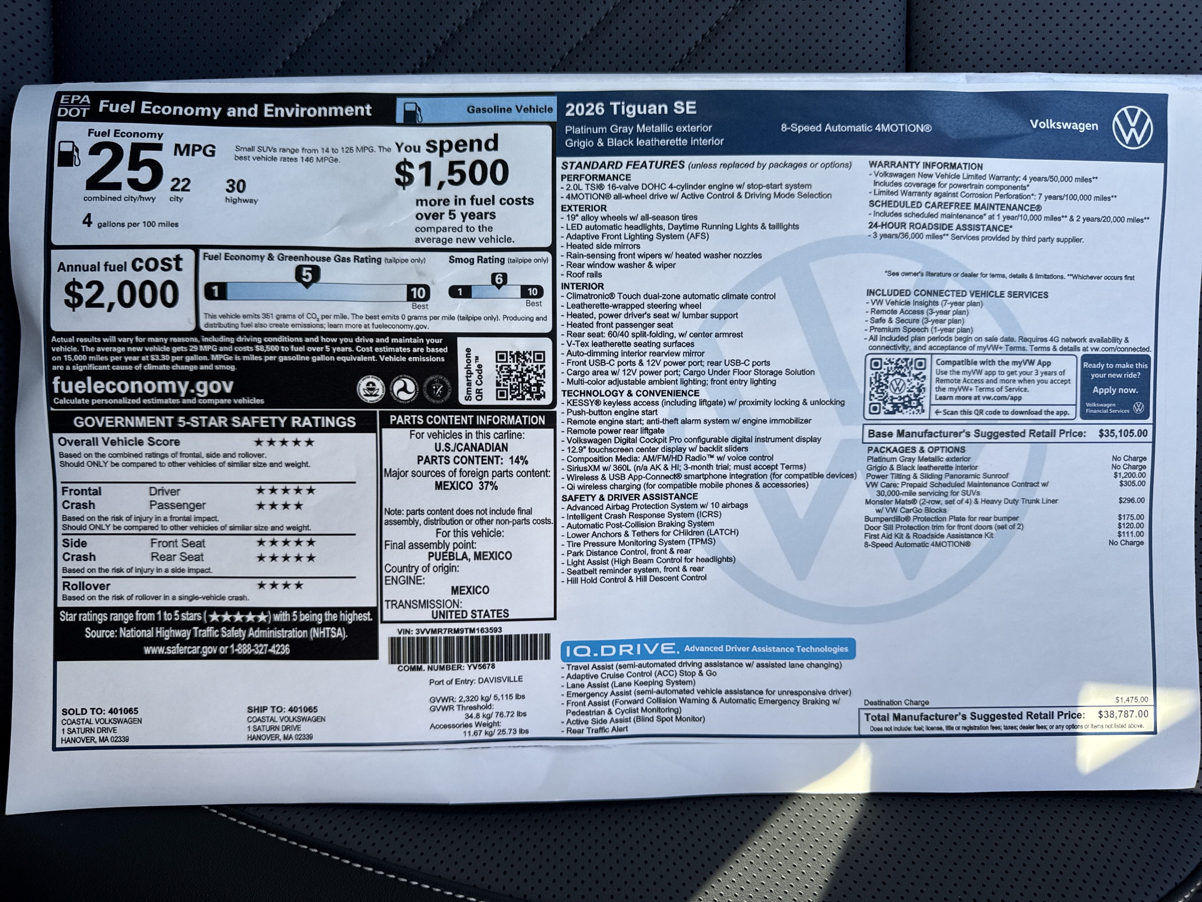 2026 Volkswagen Tiguan SE w/panoramic sunroof