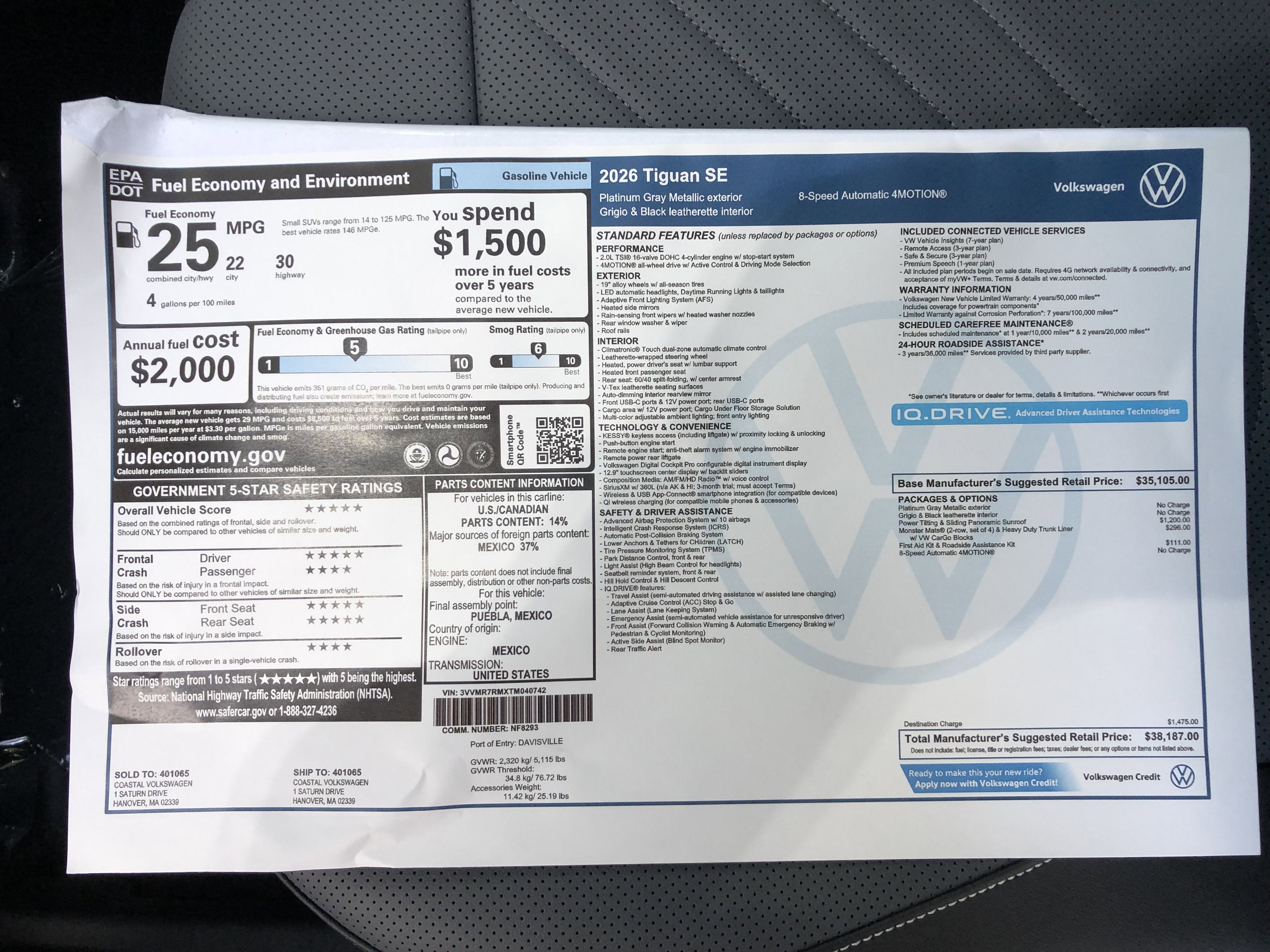 2026 Volkswagen Tiguan SE w/panoramic sunroof