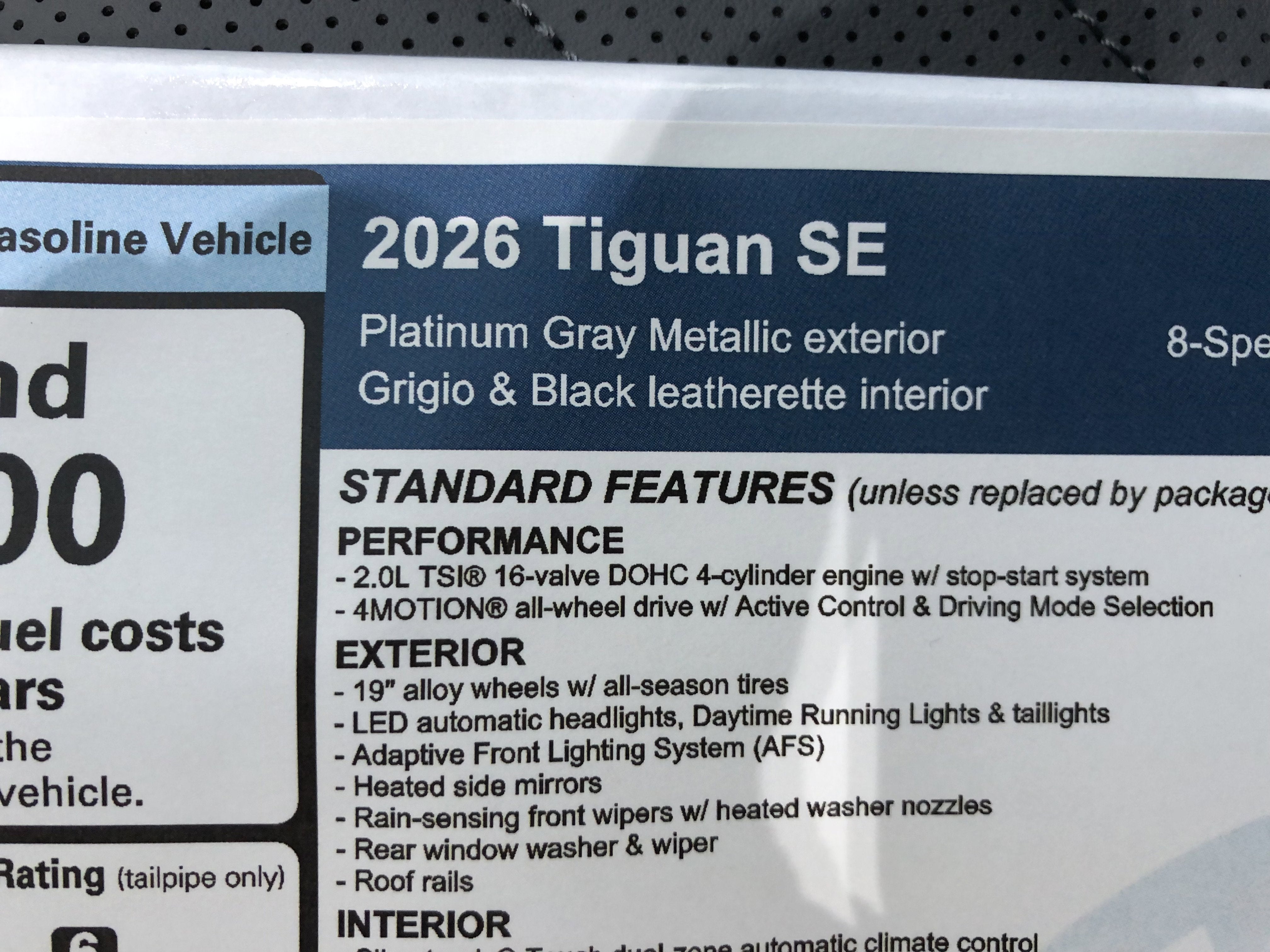 2026 Volkswagen Tiguan SE w/panoramic sunroof