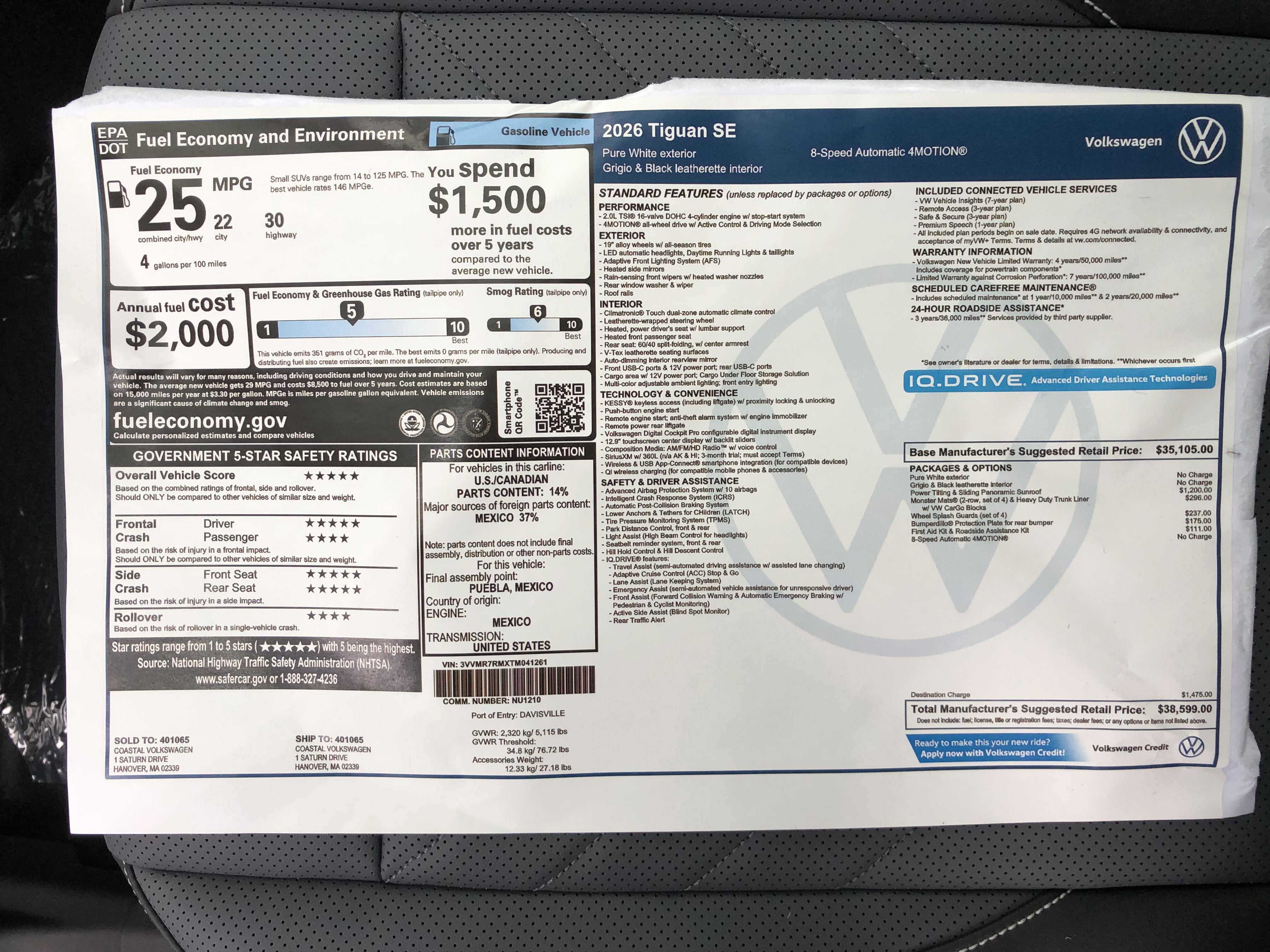 2026 Volkswagen Tiguan SE w/panoramic sunroof