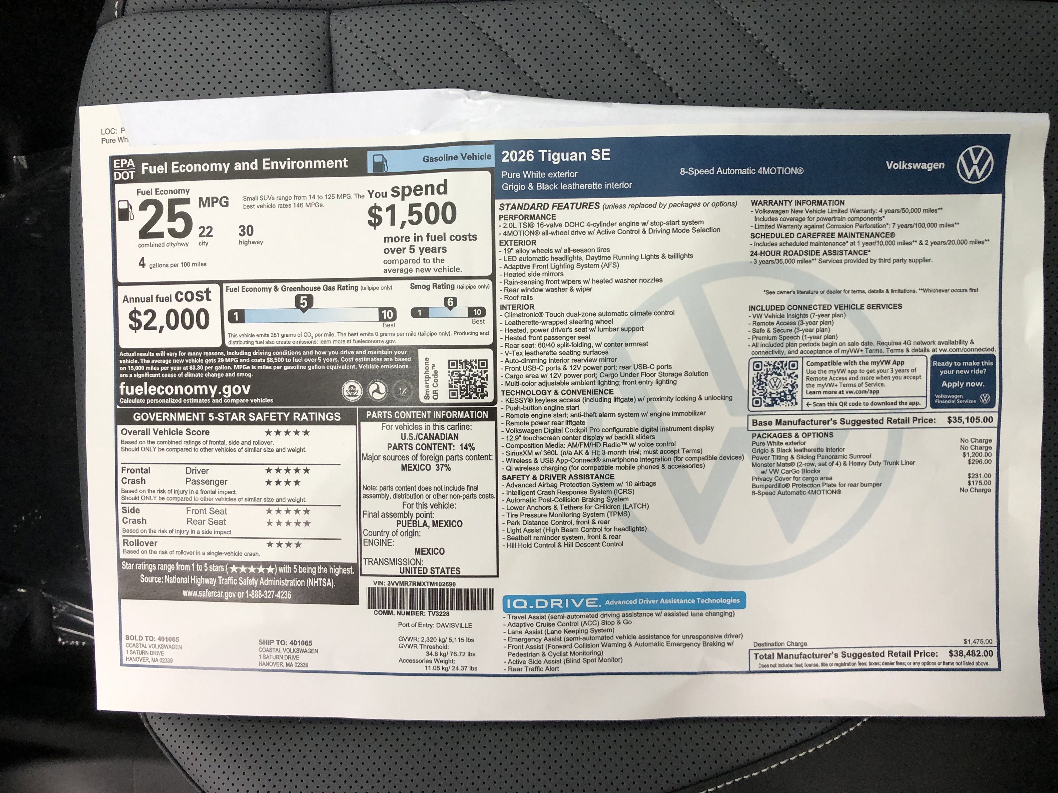 2026 Volkswagen Tiguan SE w/panoramic sunroof