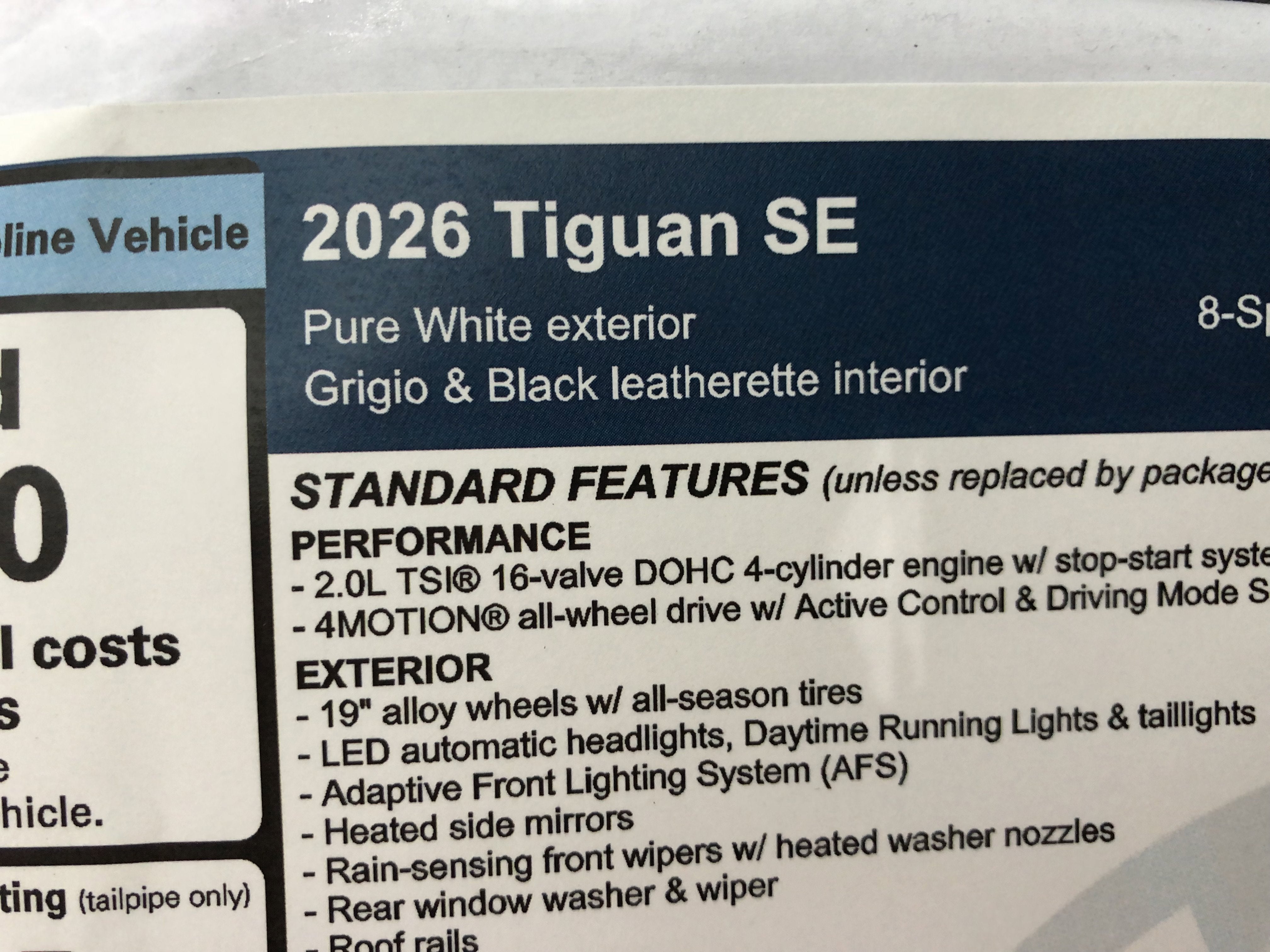 2026 Volkswagen Tiguan SE w/panoramic sunroof