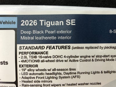 2026 Volkswagen Tiguan SE w/panoramic sunroof