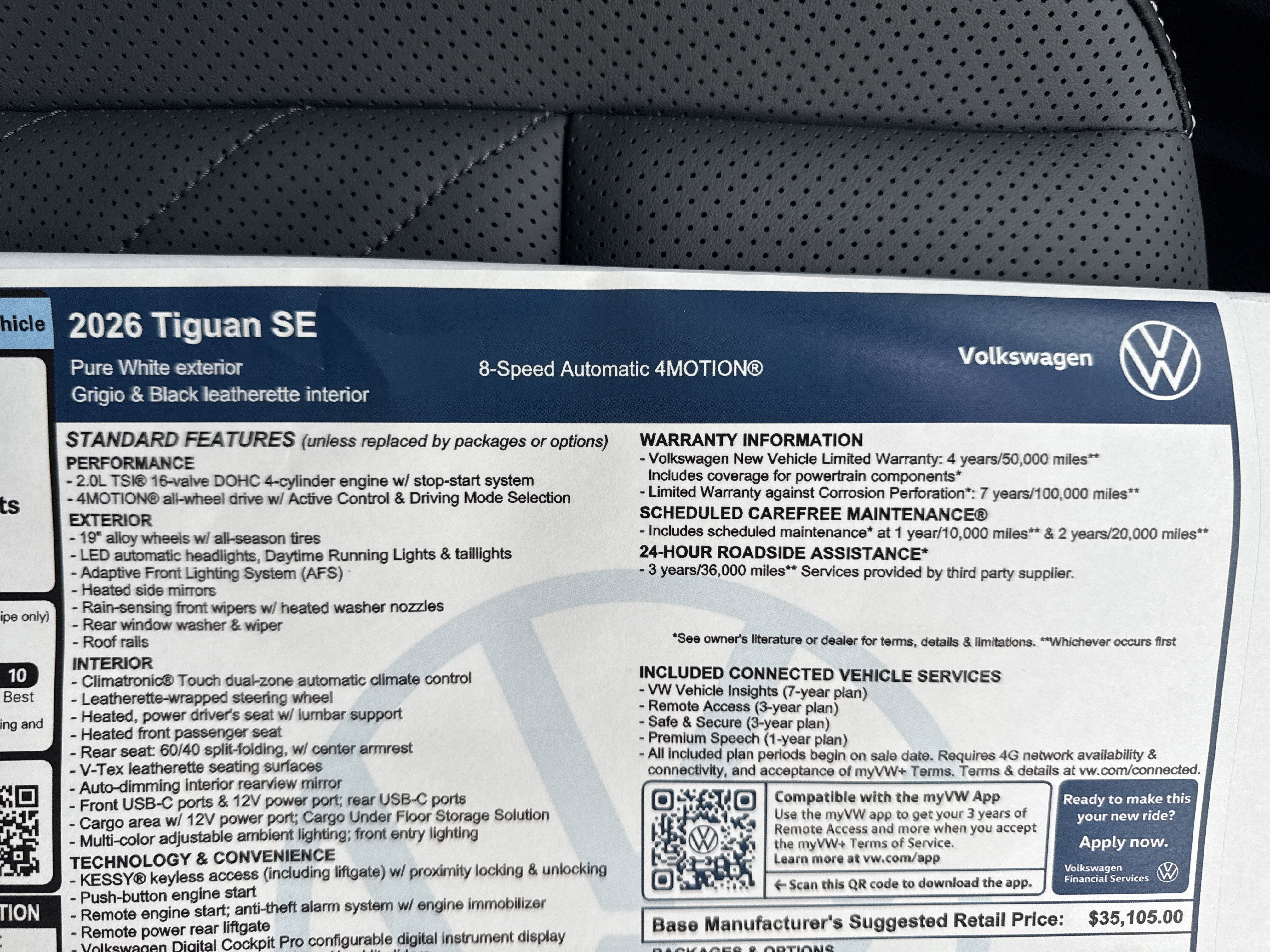 2026 Volkswagen Tiguan SE w/panoramic sunroof