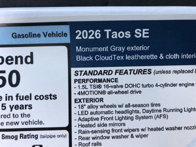 2026 Volkswagen Taos SE w/panoramic sunroof