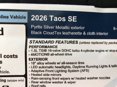 2026 Volkswagen Taos SE w/panoramic sunroof